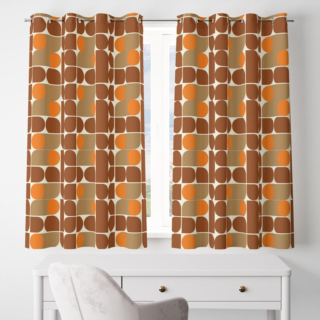 70s Orange Brown Window Curtain, Retro Bauhaus Curtains, Mid Century Style Panels, MCM Geometric Living Room Curtain, Bauhaus Curtains