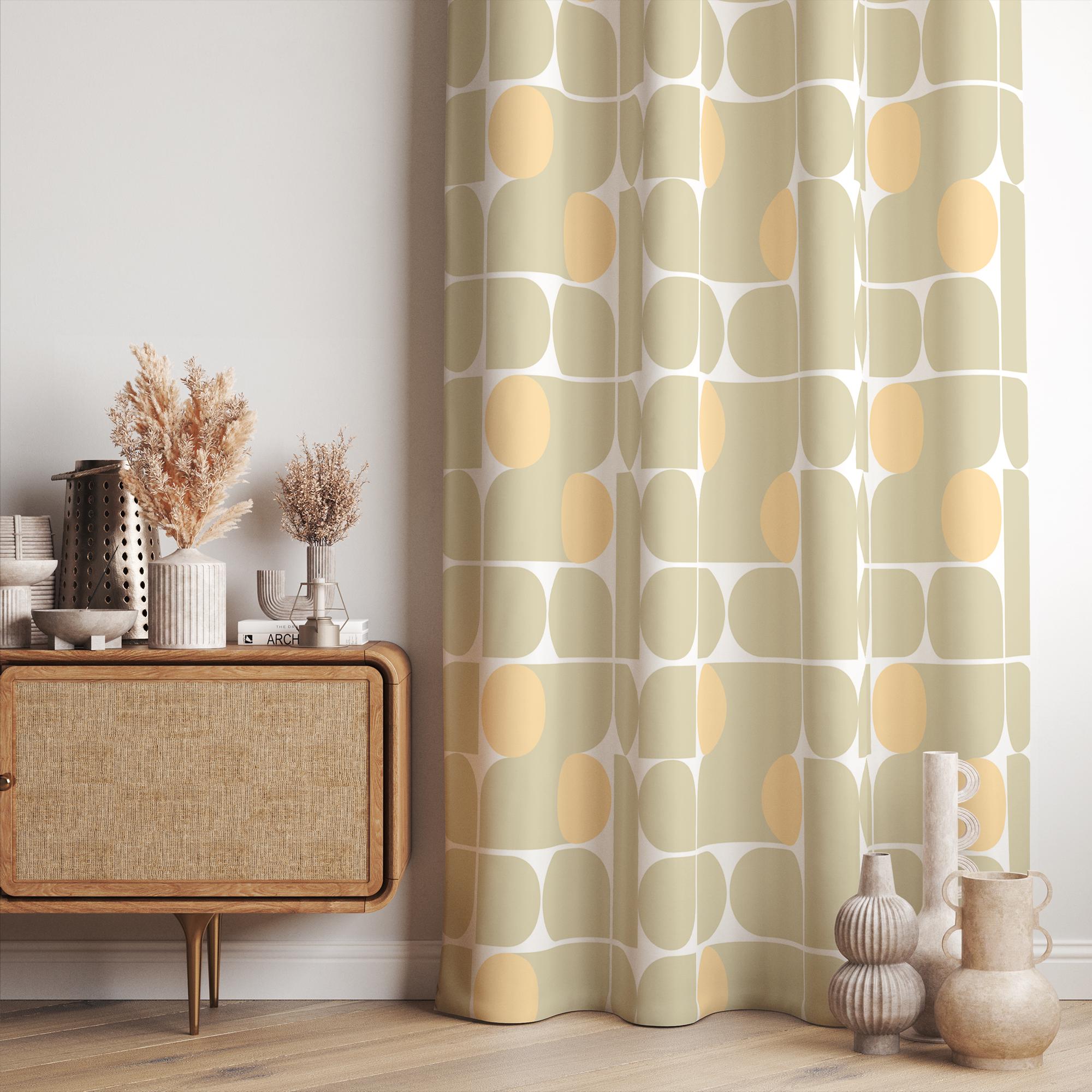 Retro Bauhaus Curtains, Mid Century Curtain, 70s 80s Window Curtain, Retro Bauhaus Living Room Curtain, Sage Geometric Abstract Curtains
