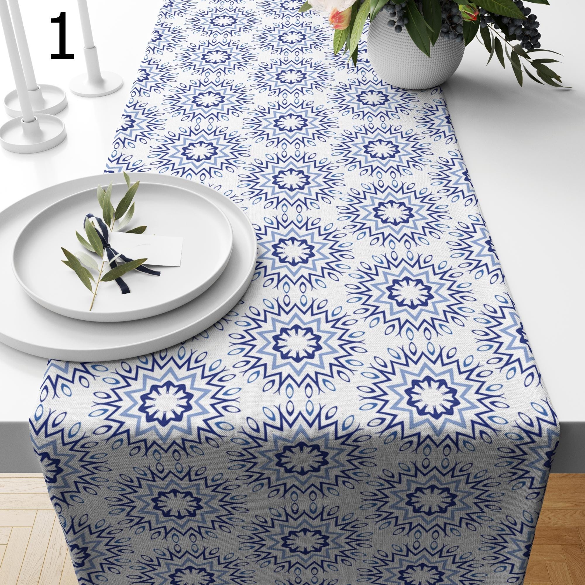 Islamic Blue Geometric Table Runner, Islamic Geometric Table Runner, Authentic Arabian Style Table Runner, Ramadan Karem Table Runners