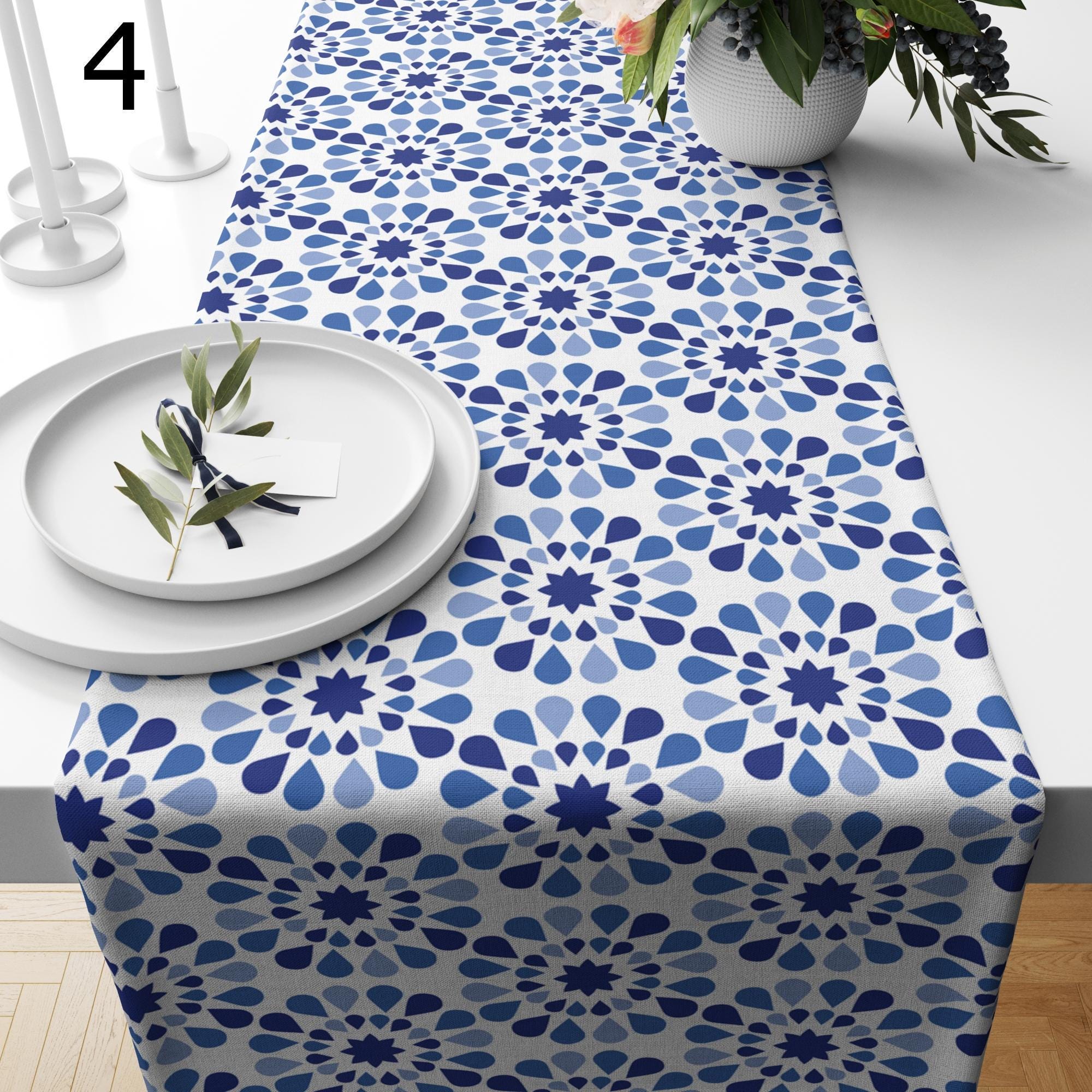 Islamic Blue Geometric Table Runner, Islamic Geometric Table Runner, Authentic Arabian Style Table Runner, Ramadan Karem Table Runners