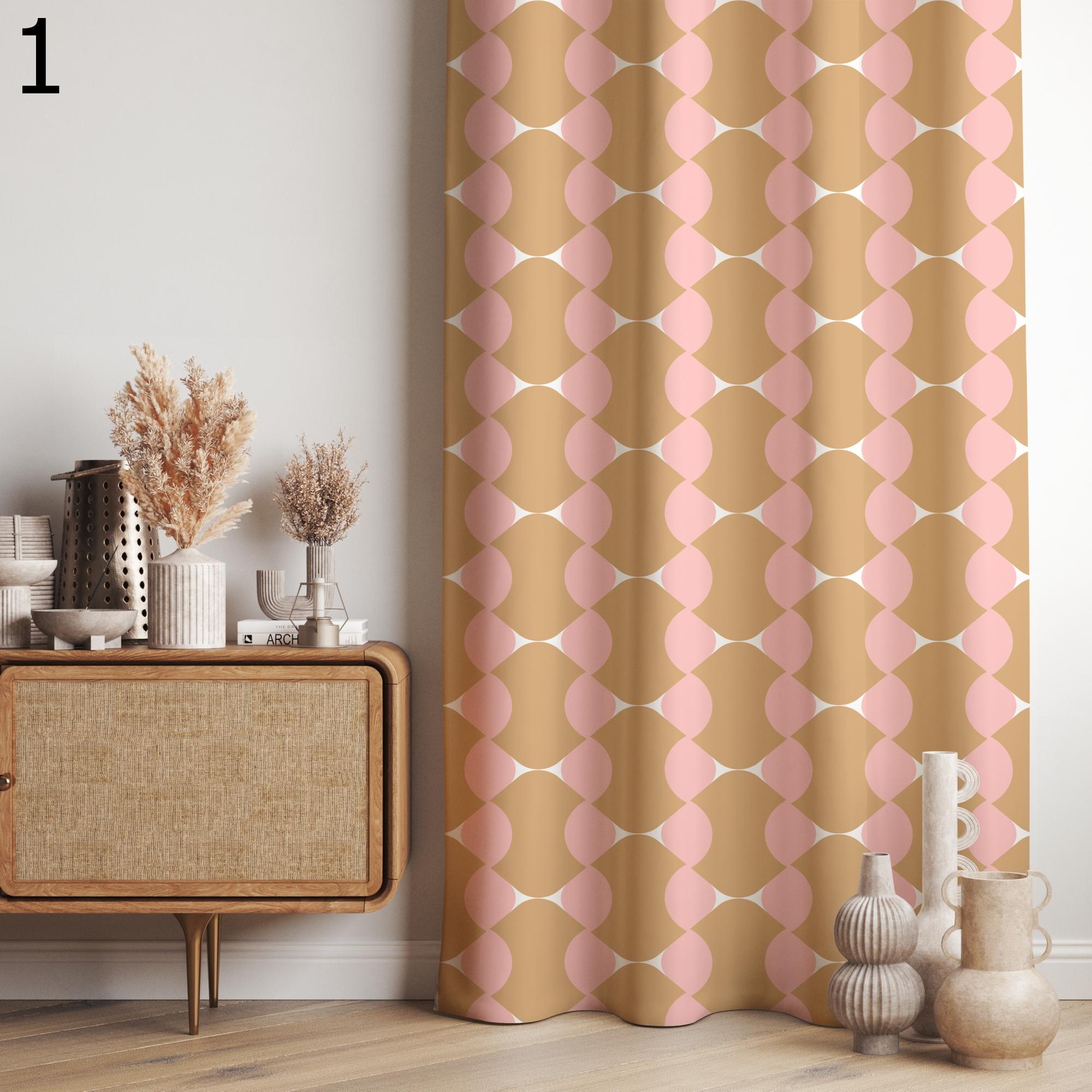 Retro Pink Beige Curtains, Mid Century Modern Curtain Panels, Retro Geometric Curtains, Mcm Panels, 70s Retro Living Room Panel Curtains