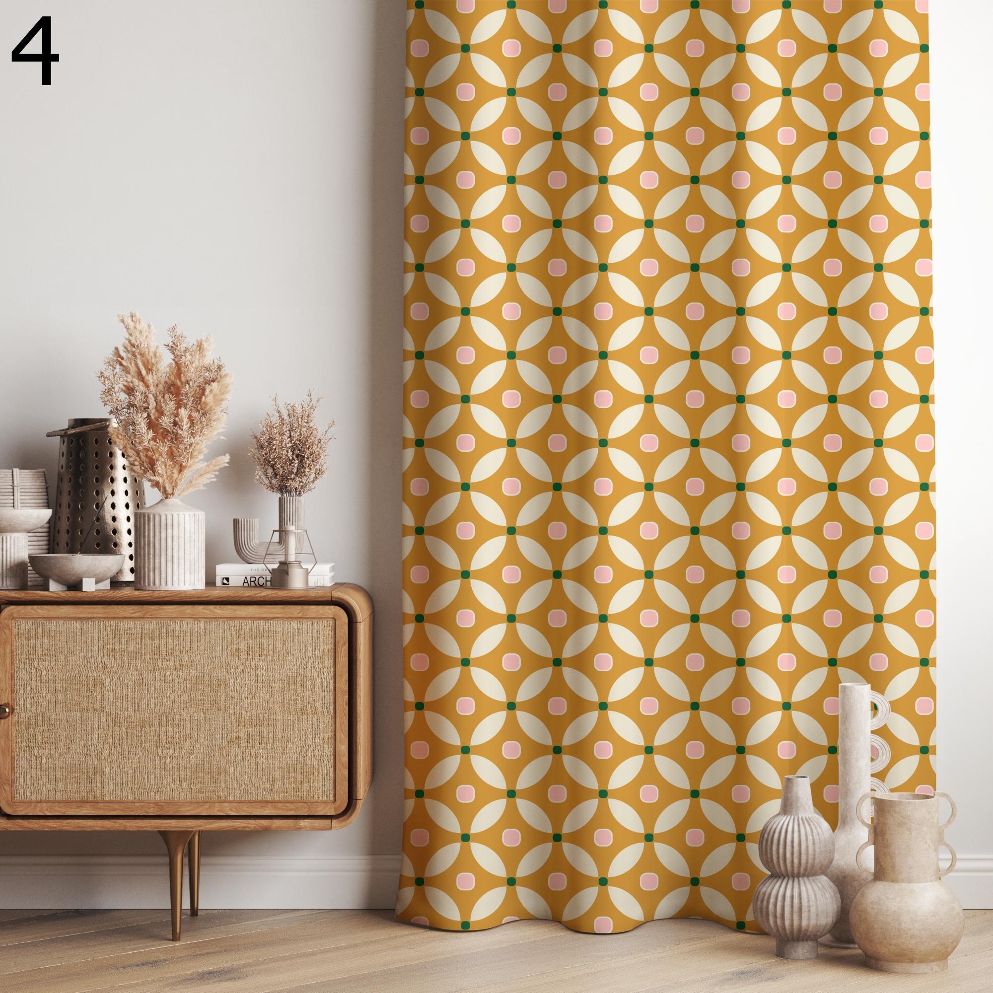 Retro Pink Beige Curtains, Mid Century Modern Curtain Panels, Retro Geometric Curtains, Mcm Panels, 70s Retro Living Room Panel Curtains
