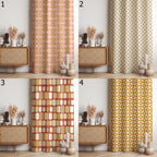 Retro Pink Beige Curtains, Mid Century Modern Curtain Panels, Retro Geometric Curtains, Mcm Panels, 70s Retro Living Room Panel Curtains