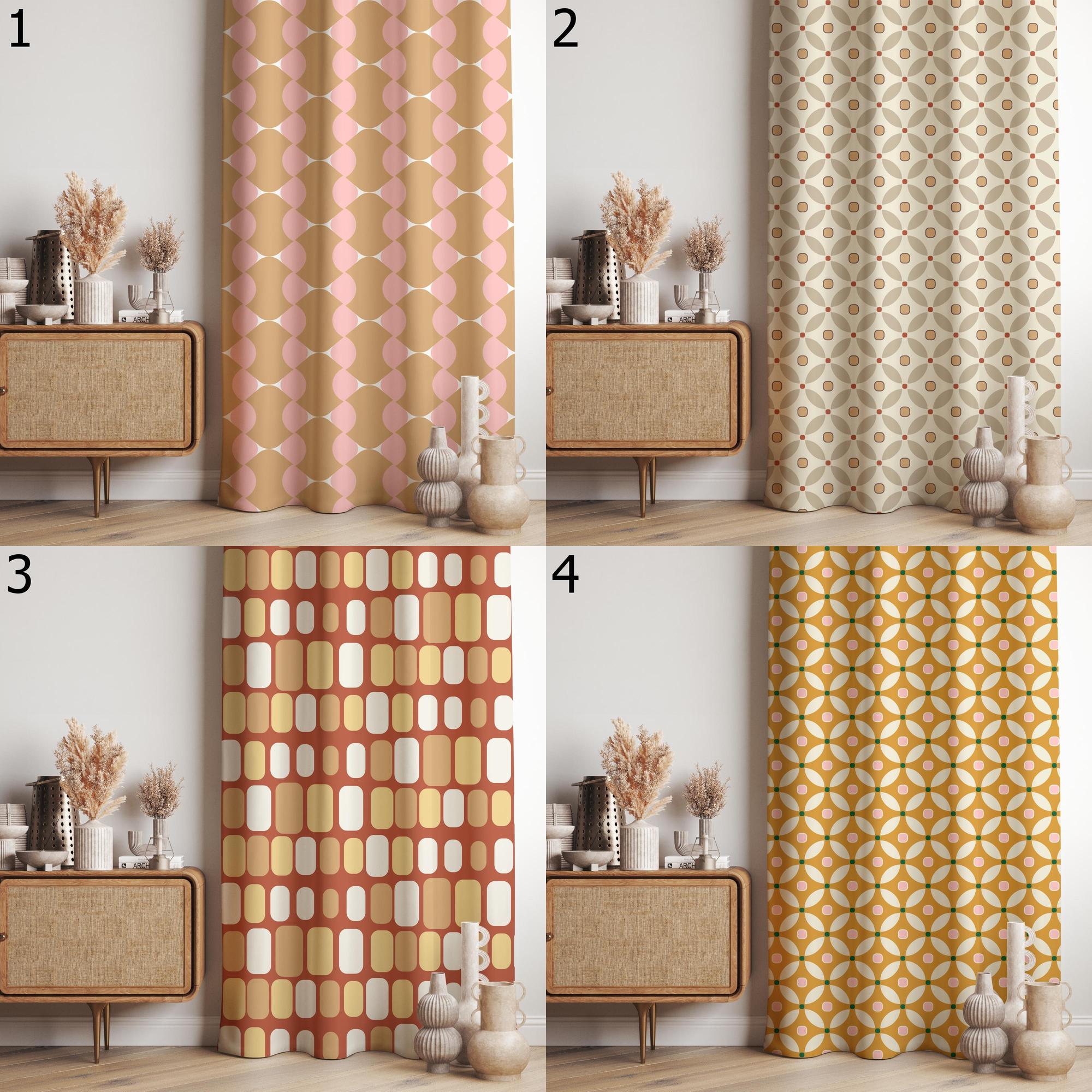 Retro Pink Beige Curtains, Mid Century Modern Curtain Panels, Retro Geometric Curtains, Mcm Panels, 70s Retro Living Room Panel Curtains