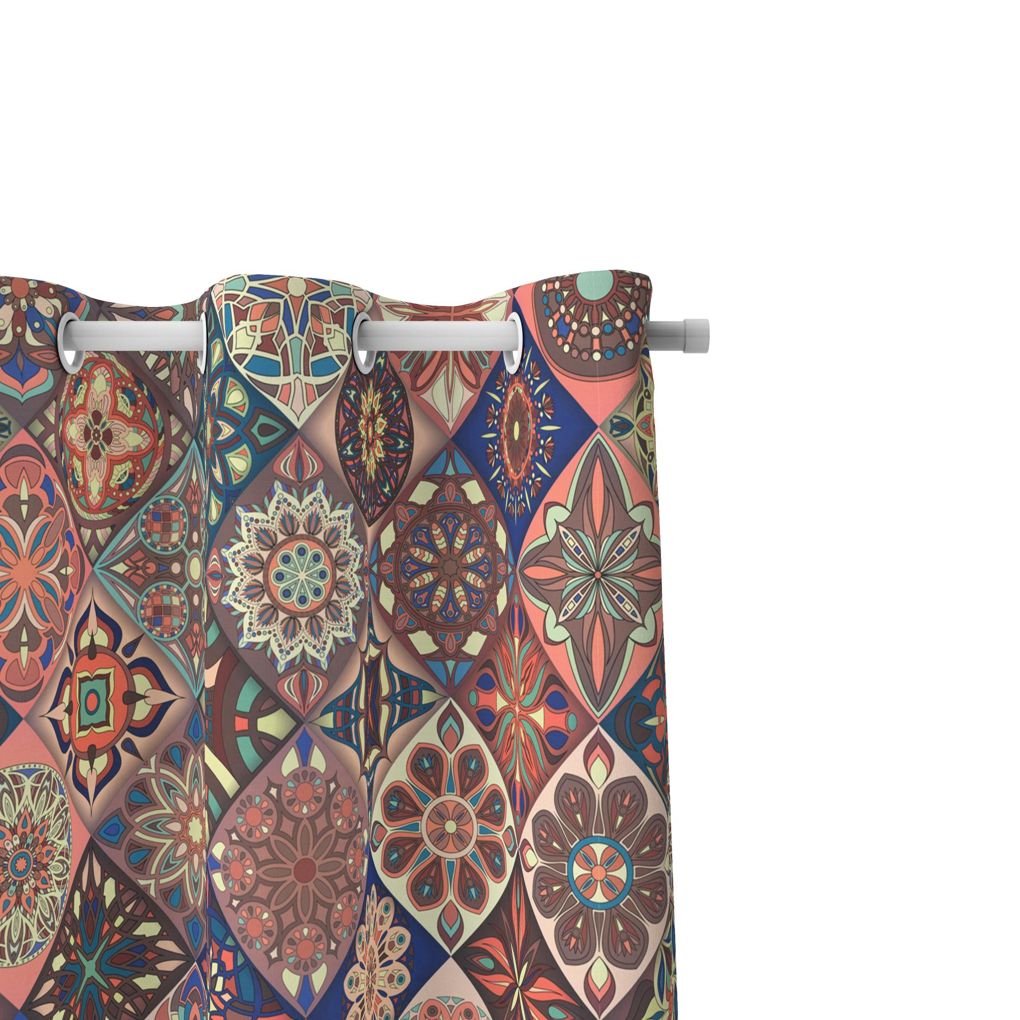 Boho Mosaic Curtain Panel, Colorful Ethnic Drapes, Moroccan Tile Inspired Window Curtains, Tribal Pattern Fabric Panels