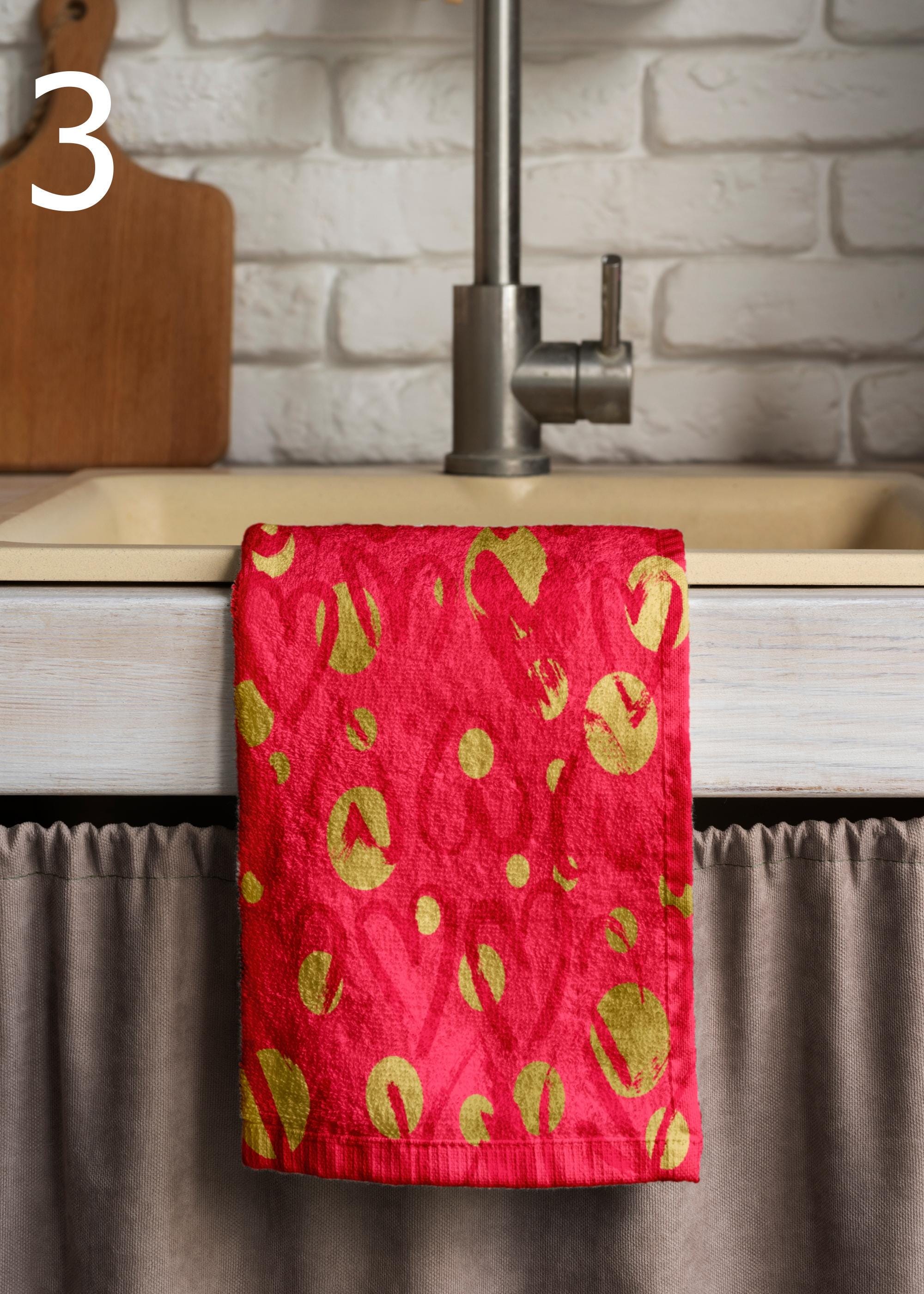 Love Kitchen Towels, Valentine's Day Tea Towels, Hearts Dish Towel, Romantic Hand Towel, Valentine's Days Pink Kitchen Towel