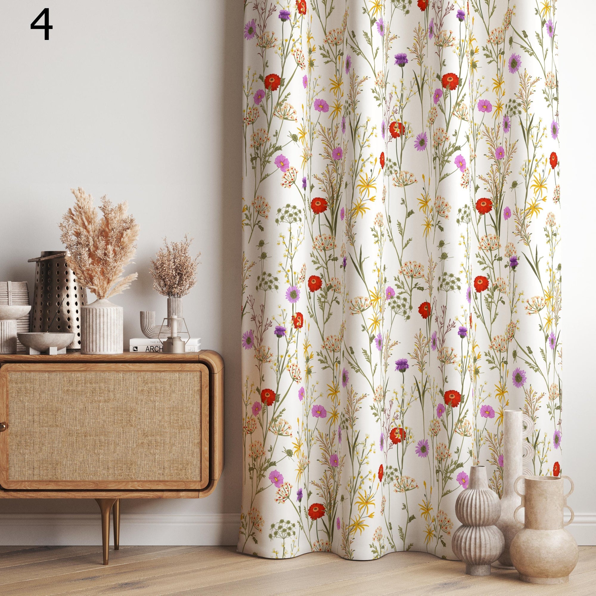 Vintage Floral Curtain Panels, Boho Botanical Window Drapes, Wildflowers Panel Curtains, Rustic Farmhouse Panels