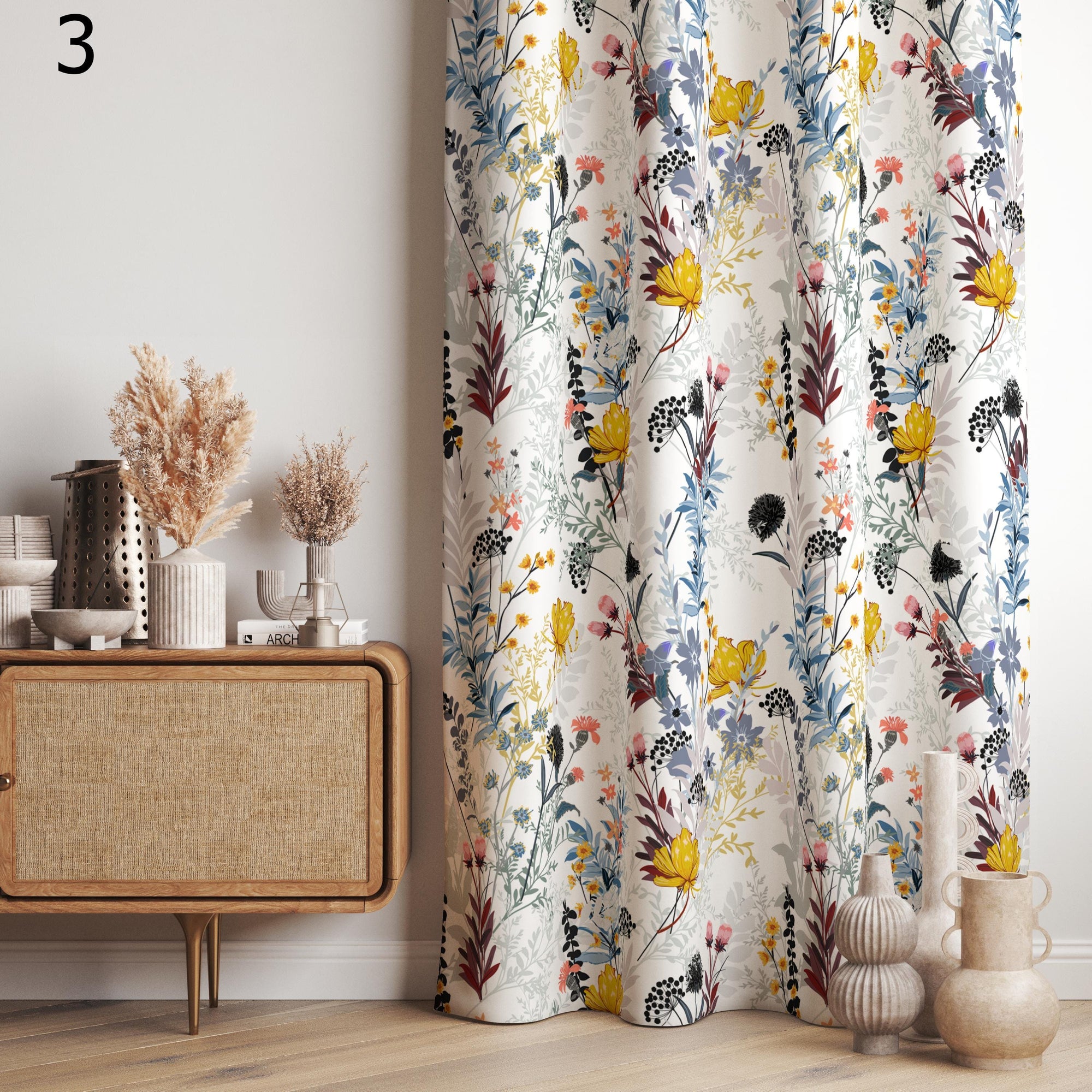 Vintage Floral Curtain Panels, Boho Botanical Window Drapes, Wildflowers Panel Curtains, Rustic Farmhouse Panels