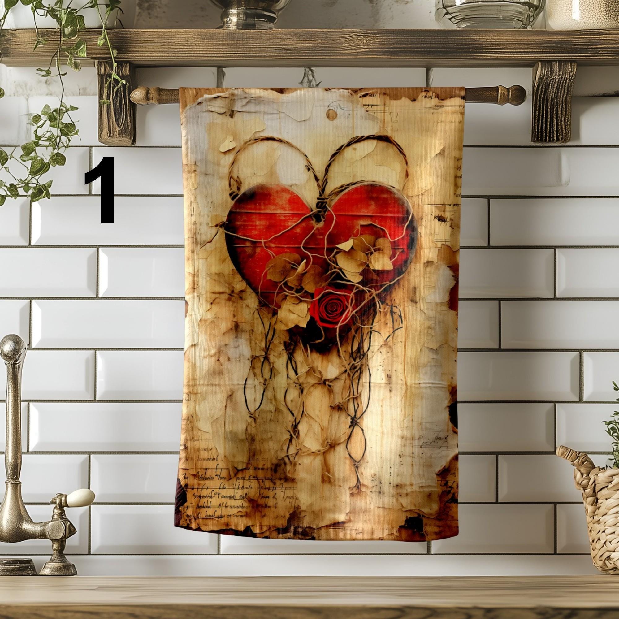 Red Hearts Kitchen Towel, Valentine's Day Tea Towels, Love Themed Dish Towels, Decorative Hearts Tea Towel, Romantic Kitchen Decor