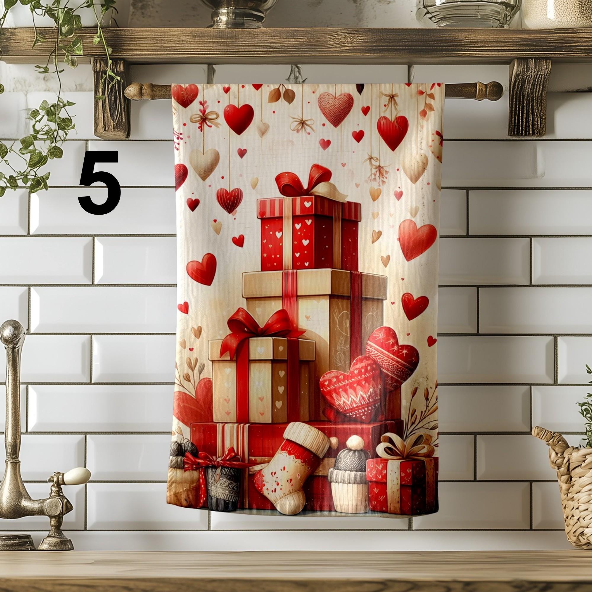 Red Hearts Kitchen Towel, Valentine's Day Tea Towels, Love Themed Dish Towels, Decorative Hearts Tea Towel, Romantic Kitchen Decor