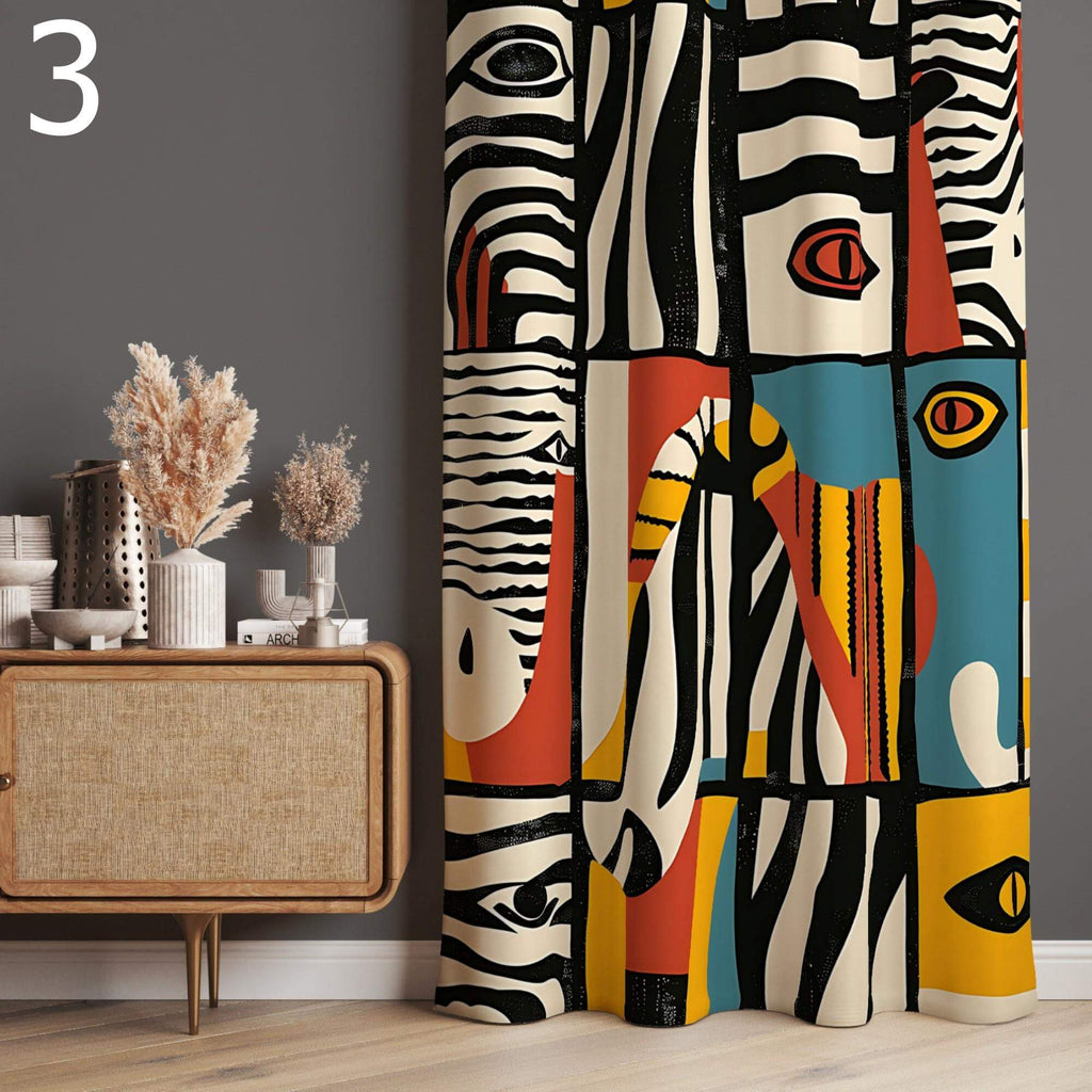 Retro Window Curtain, Mid-Century Blackout Curtain, 70s Hippie Abstract Curtains, Retro Boho Print Curtains, 70s Boho Curtains, MCM Drapery