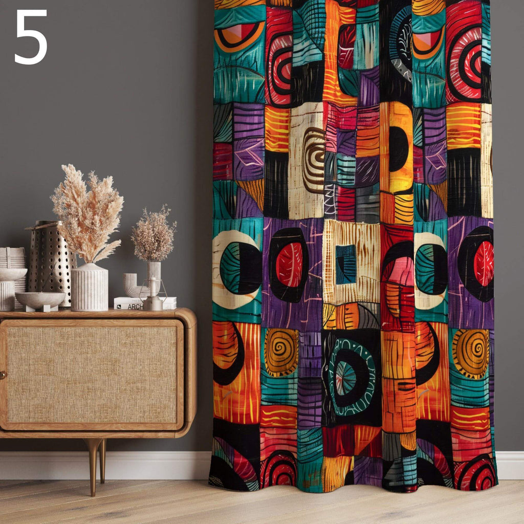 Retro Window Curtain, Mid-Century Blackout Curtain, 70s Hippie Abstract Curtains, Retro Boho Print Curtains, 70s Boho Curtains, MCM Drapery