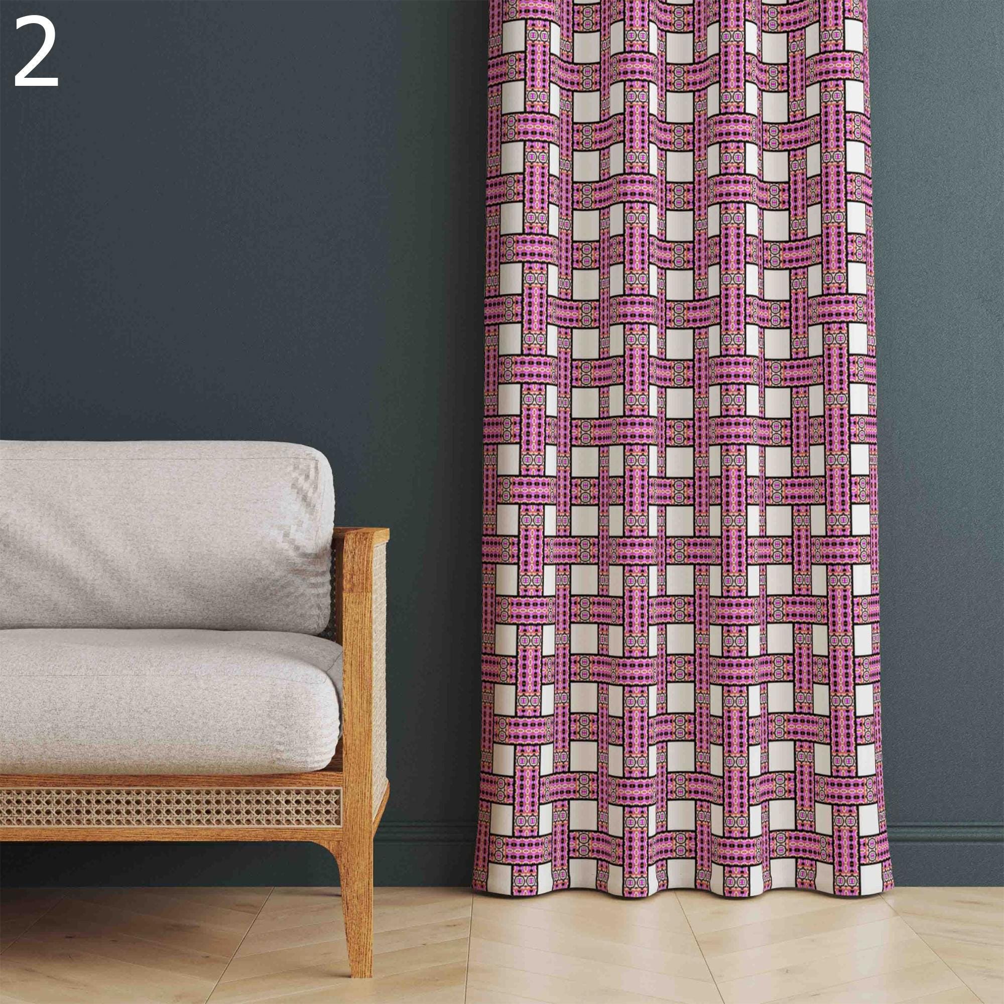 Mid Century Modern Curtains, 70s Curtains, Retro Blackout Curtain, 80s Retro Grommet Curtain, Pink Retro Abstract Print Drapes, Mod Curtains