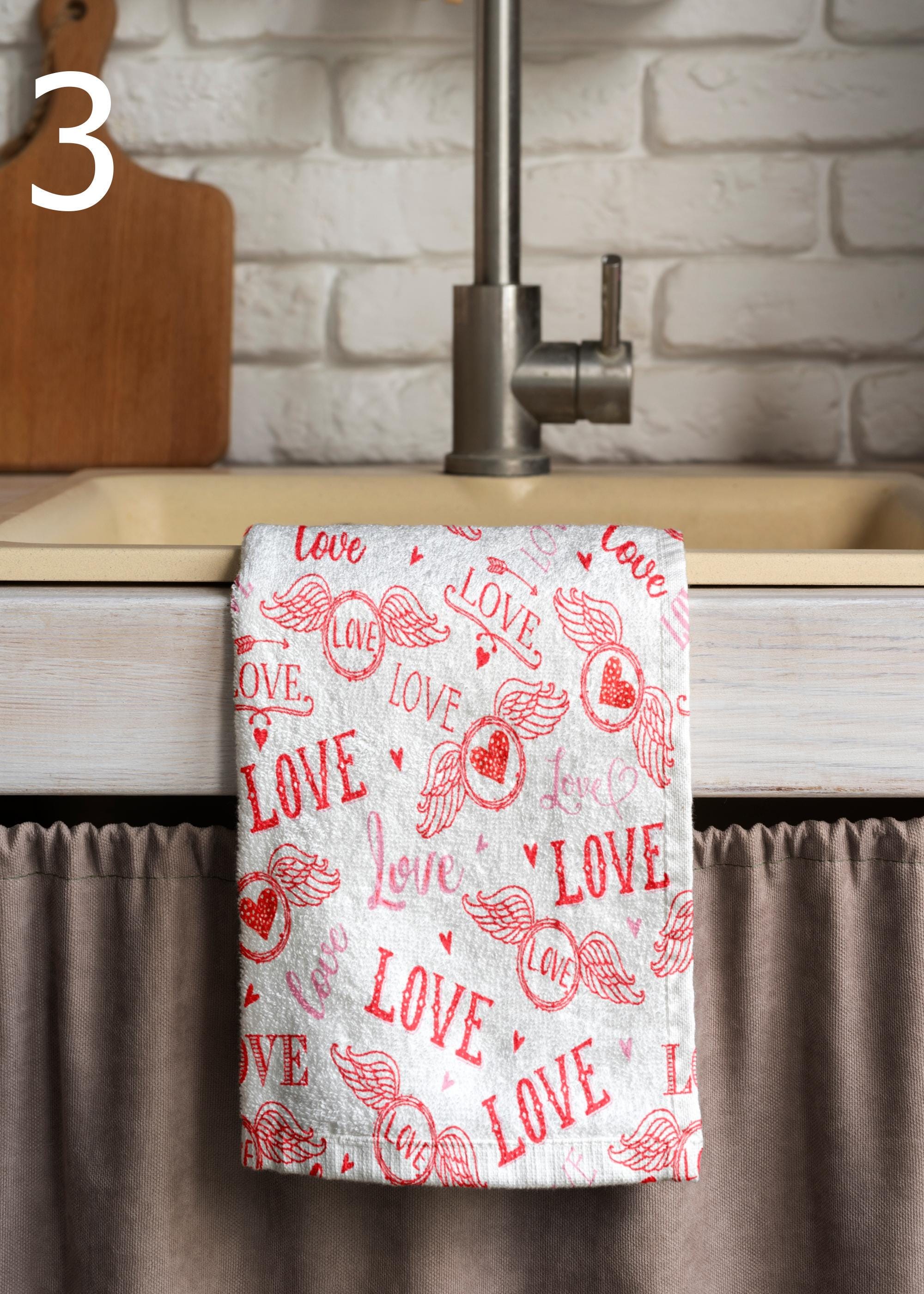 Red Hearts Dish Towel, Love Kitchen Towels, Valentine's Day Tea Towels, Romantic Hand Towel, Valentine's Days Kitchen Gifts, Gift For Lover