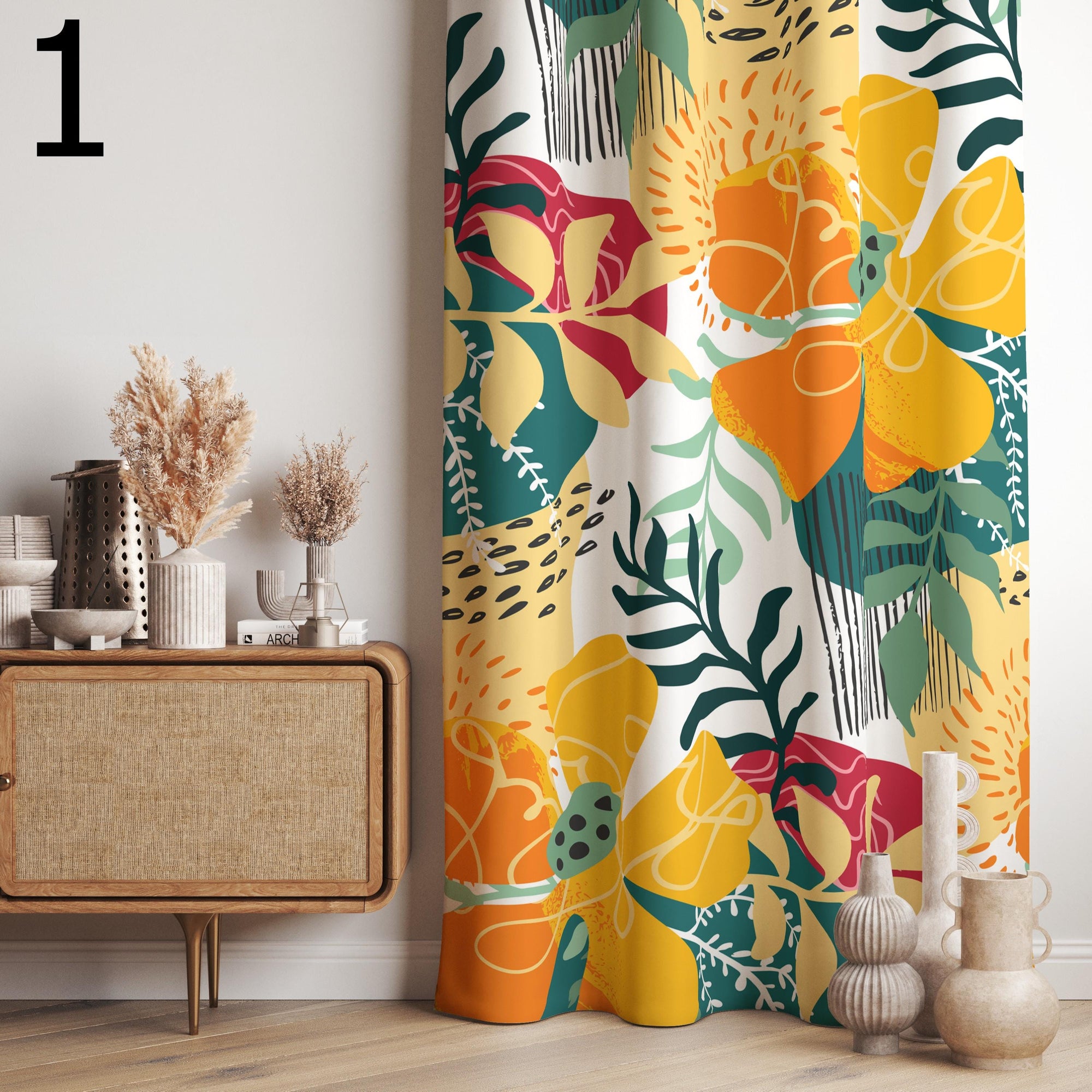 Tropical Jungle Curtains, Exotic Botanical Drapes, Vibrant Green Leaf Window Panels, Colorful Tropical Curtain Panels
