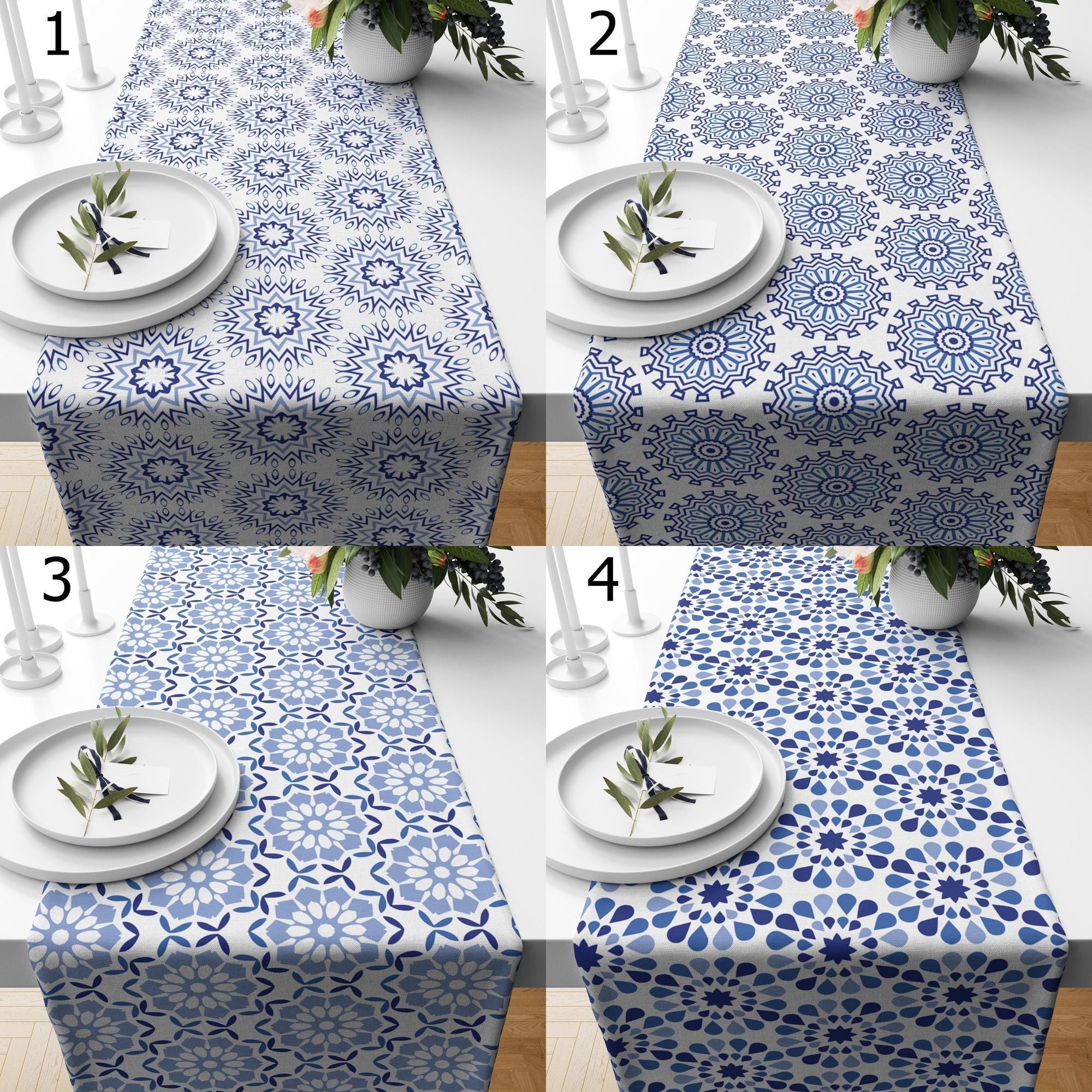 Islamic Blue Geometric Table Runner, Islamic Geometric Table Runner, Authentic Arabian Style Table Runner, Ramadan Karem Table Runners