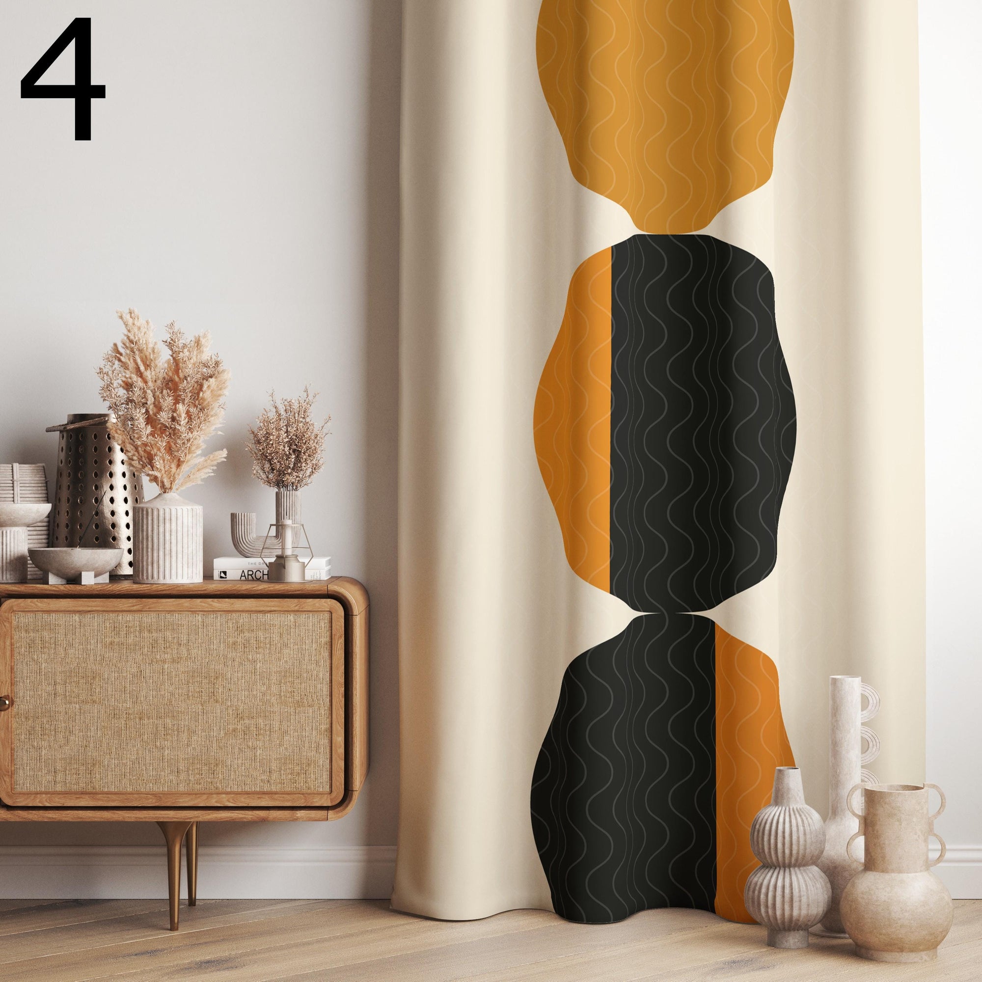 Modern Abstract Curtains, Mid-Century Inspired Organic Shape Drapes, Contemporary Minimal Window Panels, Earthy Color Curtains