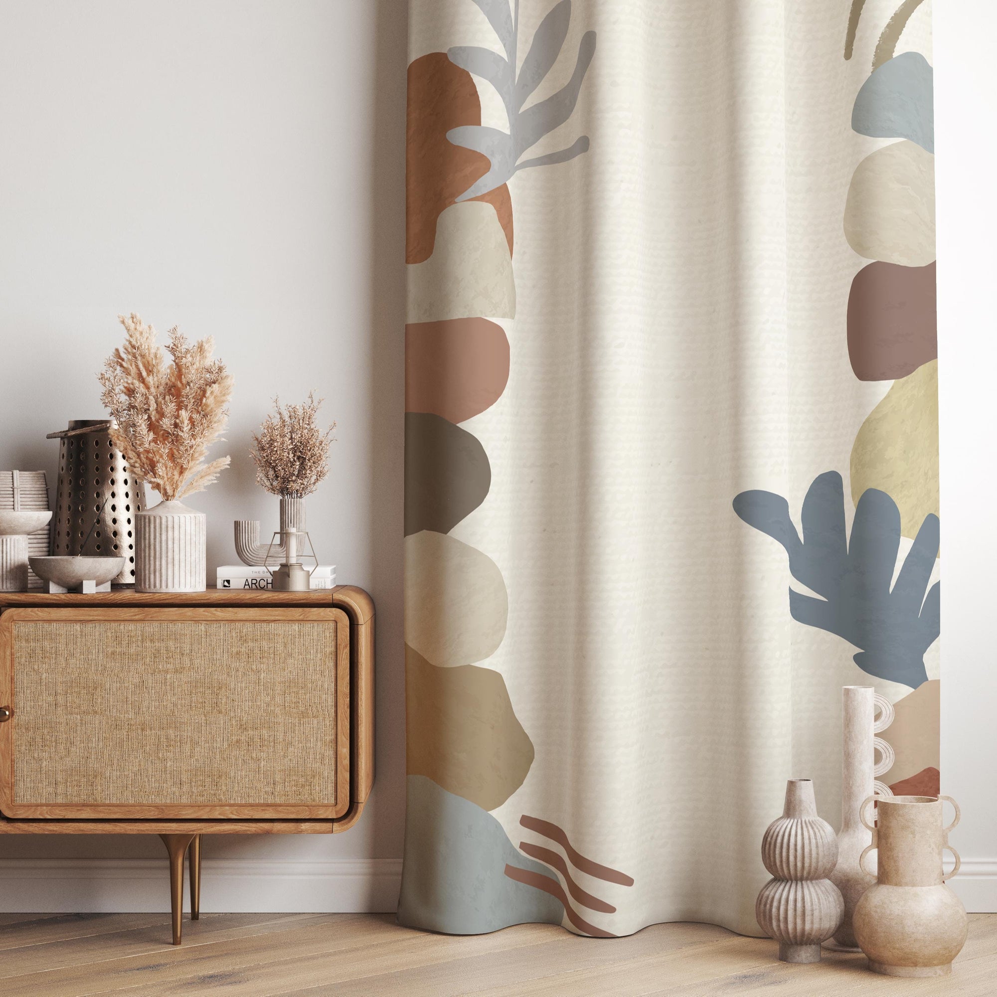 Bold Artistic Curtains, Abstract Tropical Panel Curtains, Afrocentric Modern Drapes, Mid-Century Window Panel, Modern Minimalist Panels