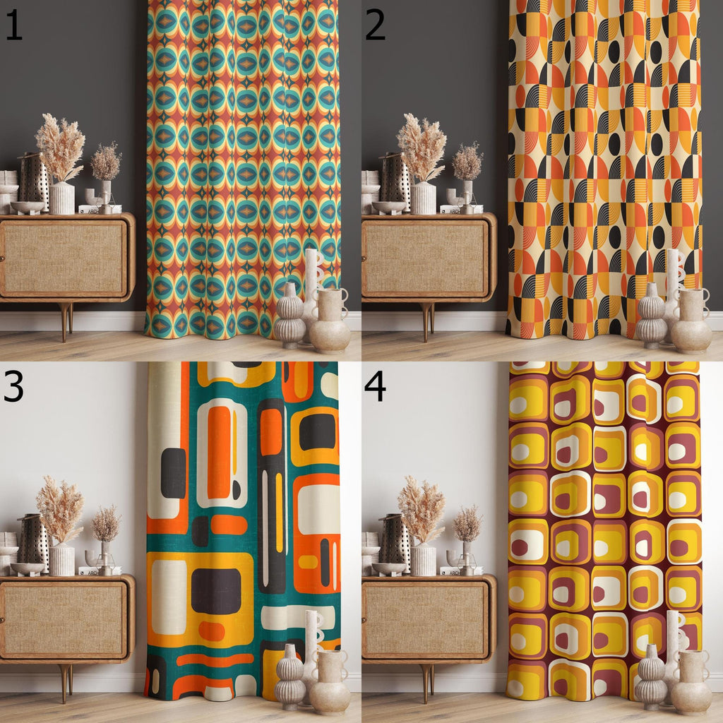 Mid Century Modern Curtain Panels, 70s Curtains, Retro Vintage Printed Curtains, Retro MCM Window Curtains, Retro Style Living Room Drape
