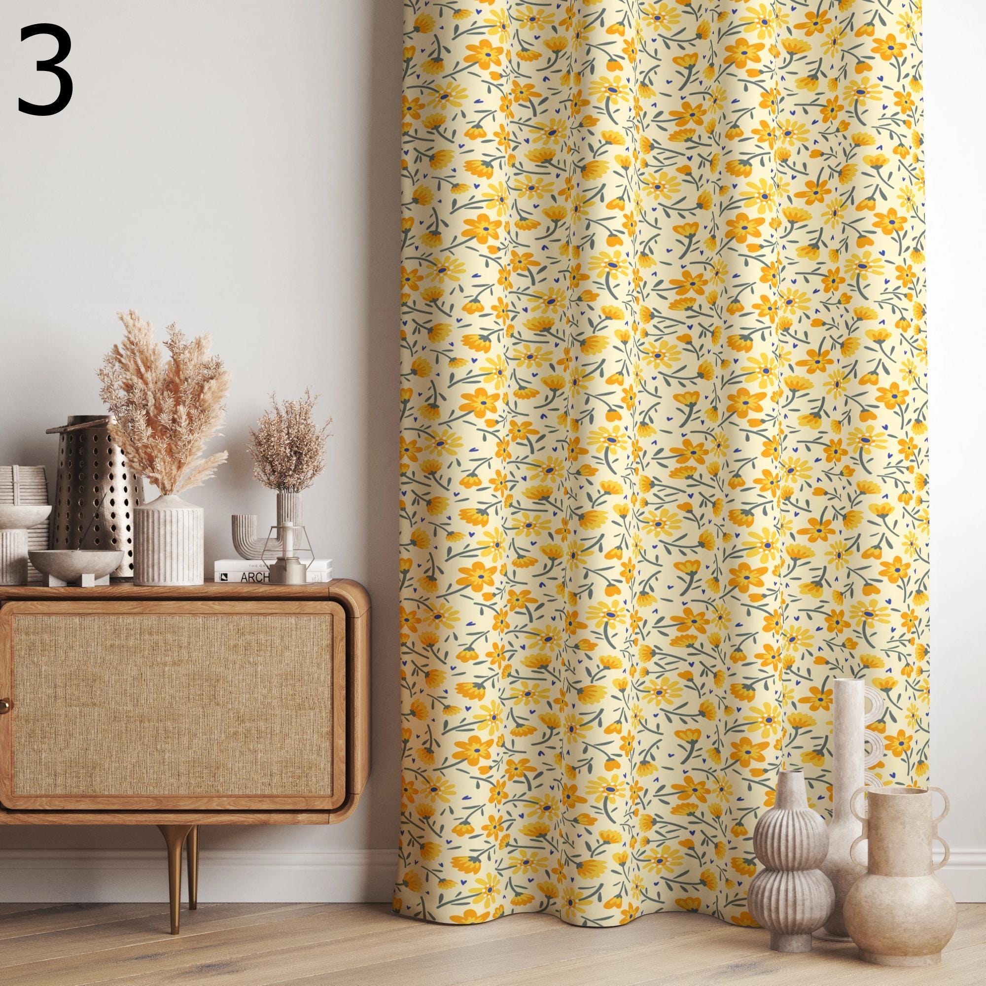 Retro Floral Panel Curtains, Vintage Floral Curtains, Retro Bloom Drapes, Botanical Charm Window Curtain Panels, Boho Chic Floral Curtains