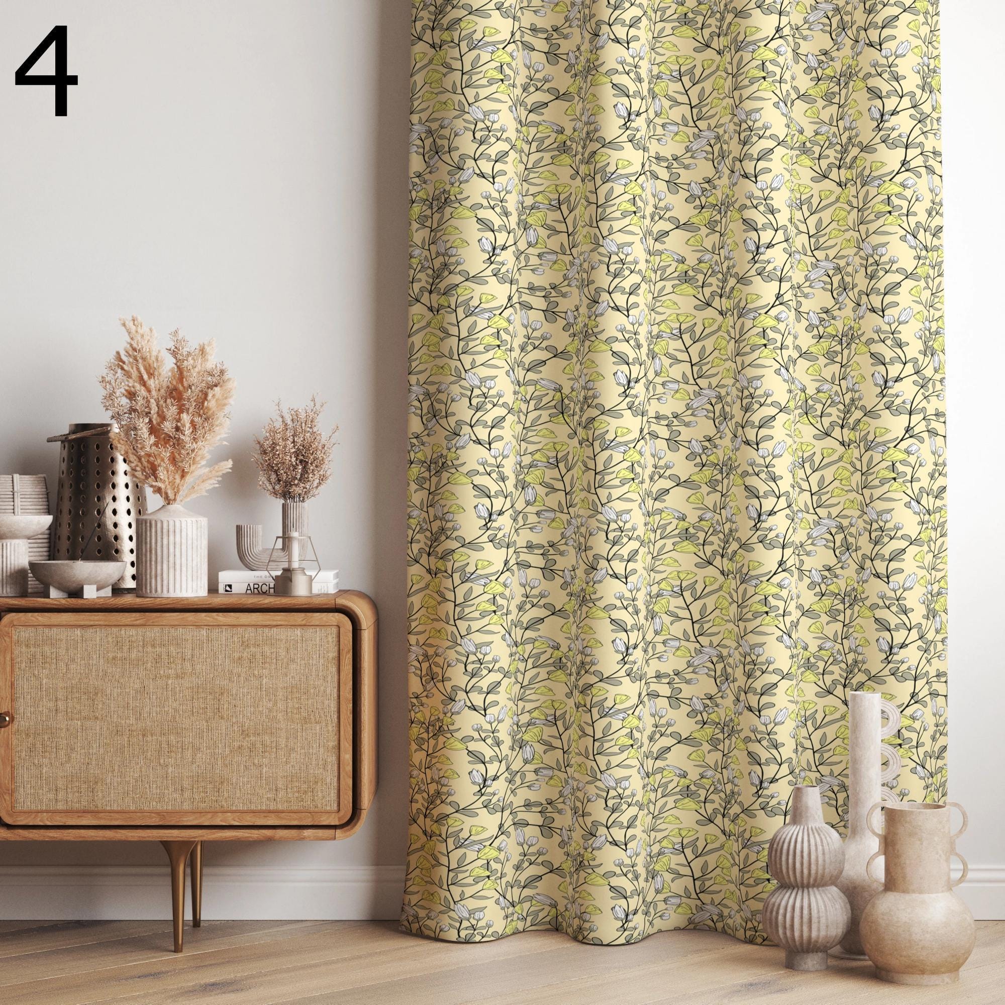 Retro Floral Panel Curtains, Vintage Floral Curtains, Retro Bloom Drapes, Botanical Charm Window Curtain Panels, Boho Chic Floral Curtains