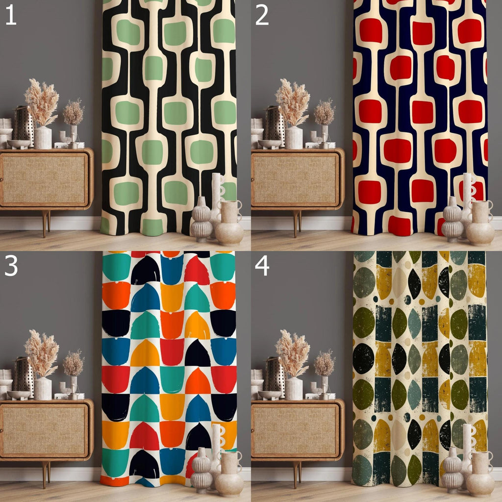 Retro Abstract Curtains, Mid Century Window Curtains, 70s Retro Blackout Curtain Panel, Mcm Grommet Curtain, Mid Century Modern Print Drapes