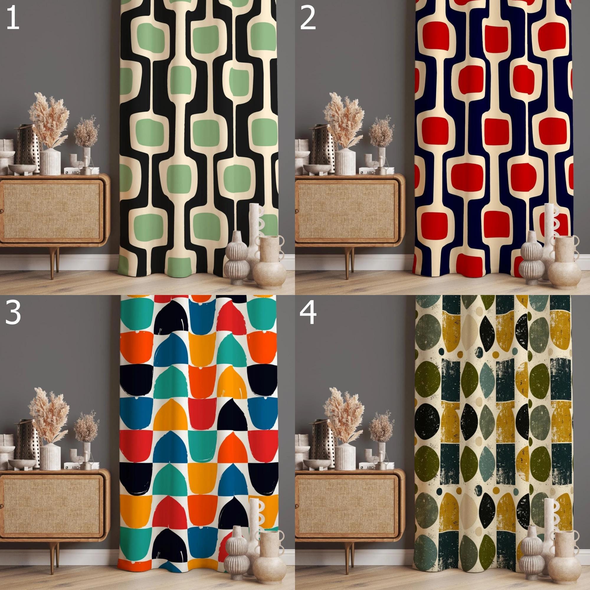 Retro Abstract Curtains, Mid Century Window Curtains, 70s Retro Blackout Curtain Panel, Mcm Grommet Curtain, Mid Century Modern Print Drapes