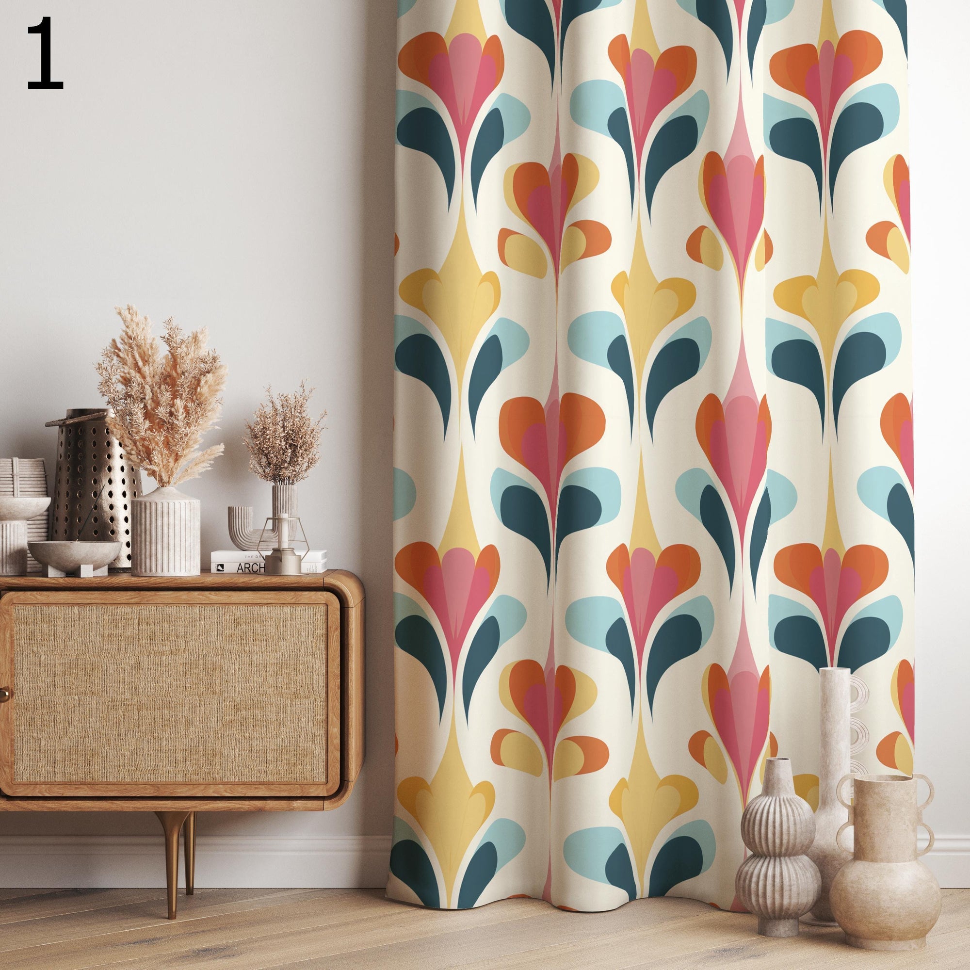 Retro Vintage Style Curtain Panels, Mid Century Curtains, Vintage Floral Curtains, Retro Floral Curtain, 70s Retro Grommet Curtain