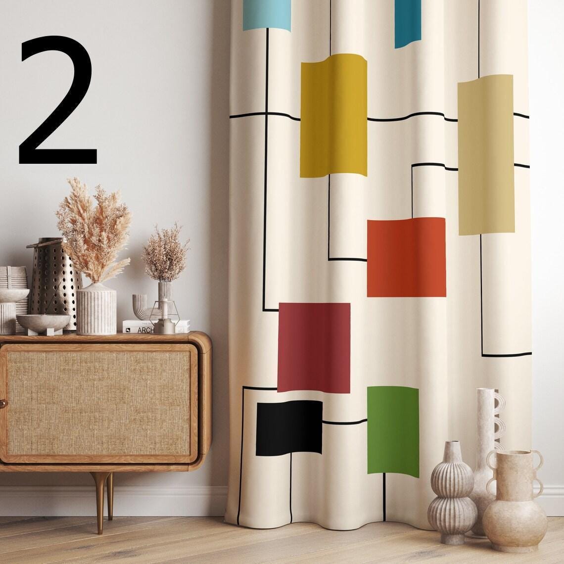 70s Retro Geometric Abstract Curtains, Mid Century Bauhaus Style Curtain Panels, Retro Blackout Curtain, Retro Bauhaus Grommet Print Drapes
