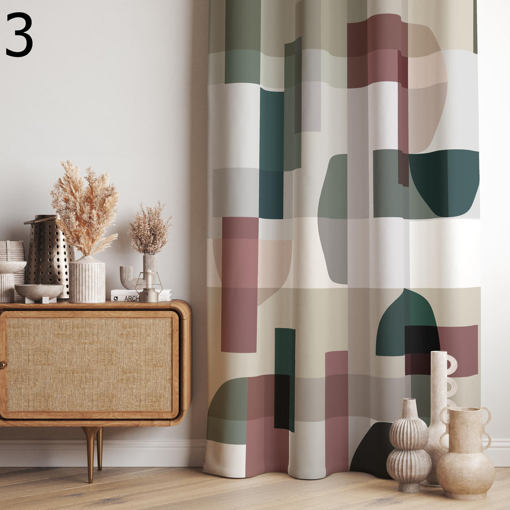 70s Retro Geometric Abstract Curtains, Mid Century Bauhaus Style Curtain Panels, Retro Blackout Curtain, Retro Bauhaus Grommet Print Drapes