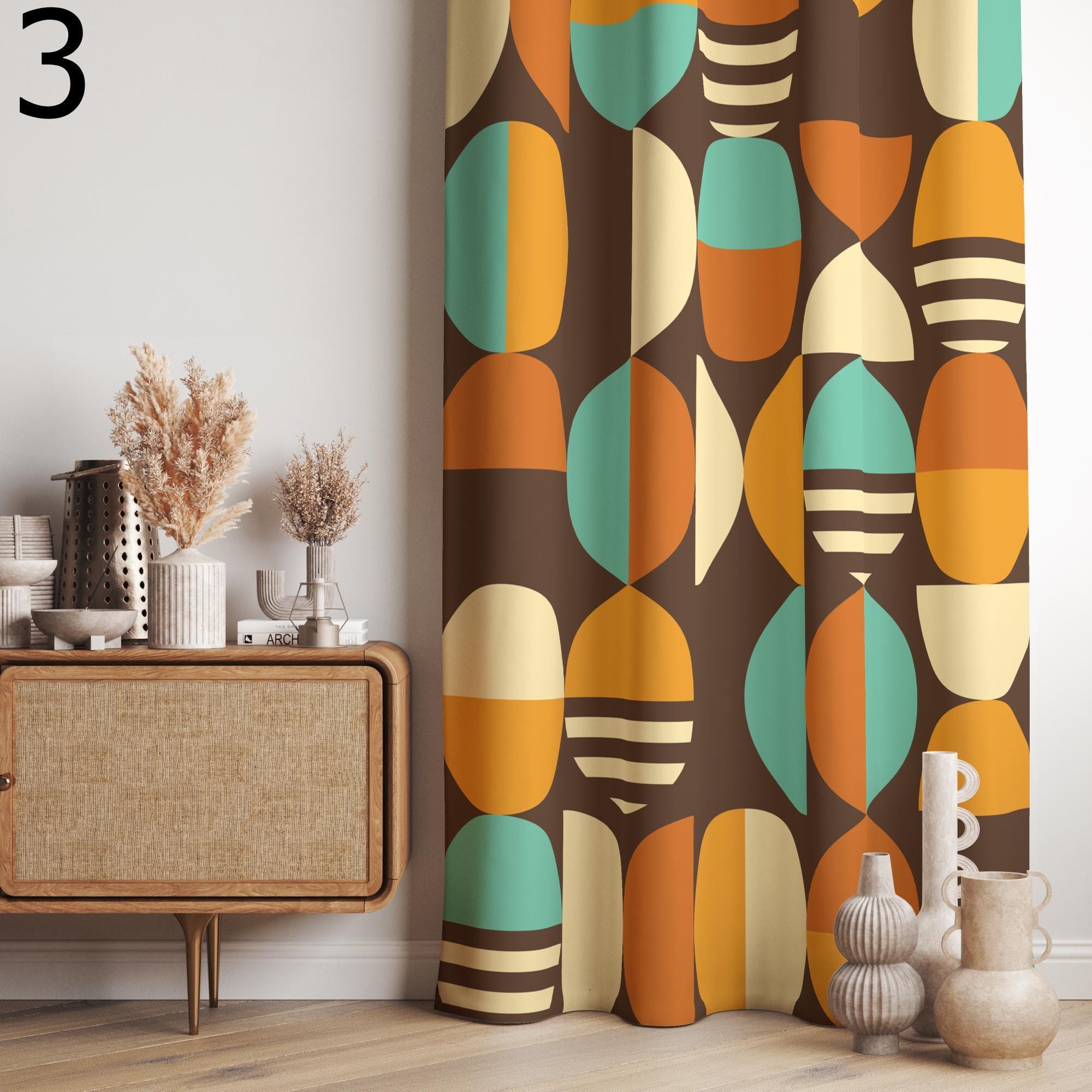 Mid Century Modern Retro Curtain Panel, 50s 60s Geometric Curtains, Abstract Curtain Panel, 70s Print Curtain Panel, Mcm Retro Curtains