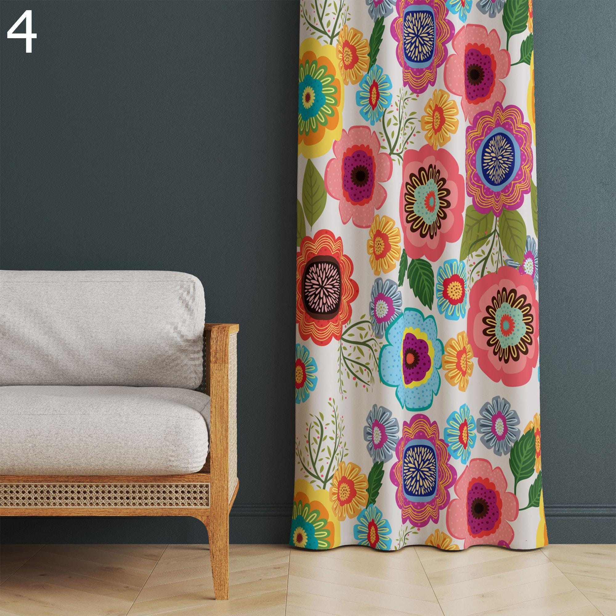 Boho Floral Curtain Panels, Modern Vintage Flowers Curtain, Retro Floral Printed Panel Curtains, Vintage Retro Floral Curtain Panels