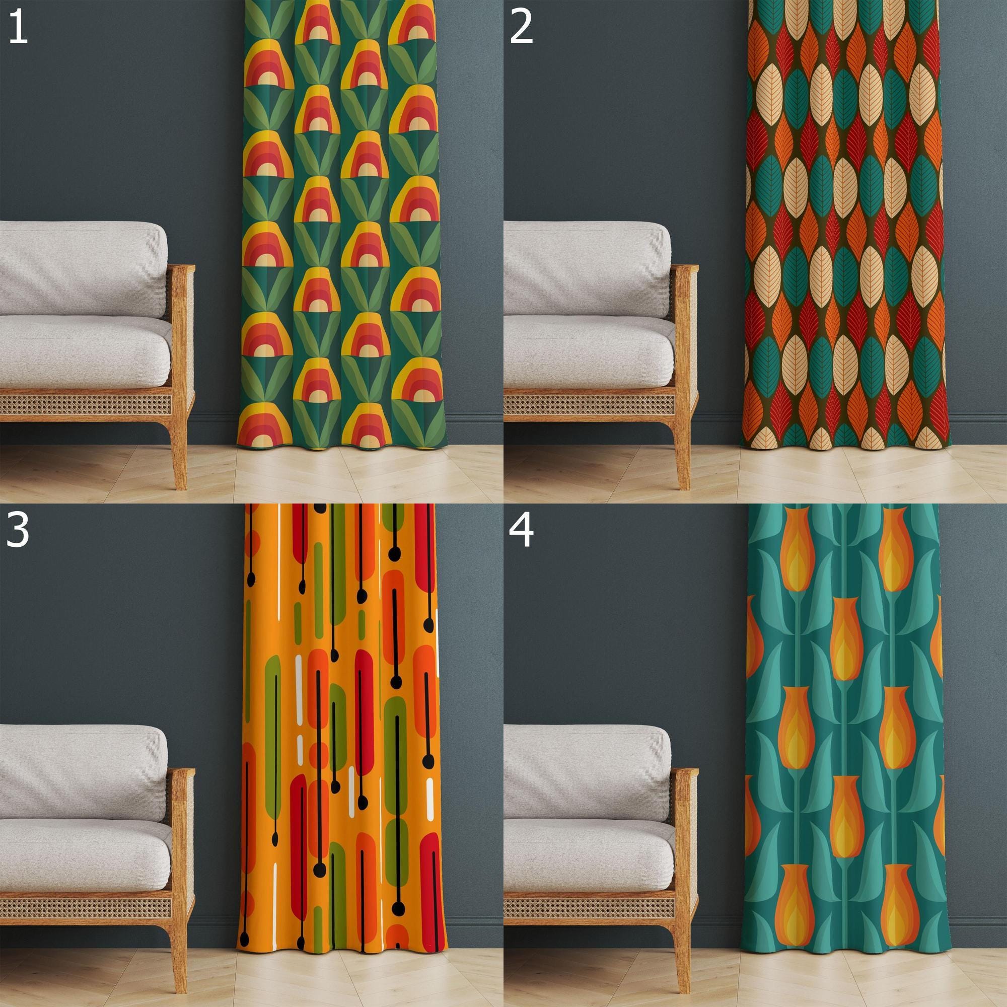 Mid-Century Modern Curtains, 70s Retro Curtain, 70s Colorful Boho Window Curtain, Retro Vintage Inspired Print Curtains, MCM Window Drapes