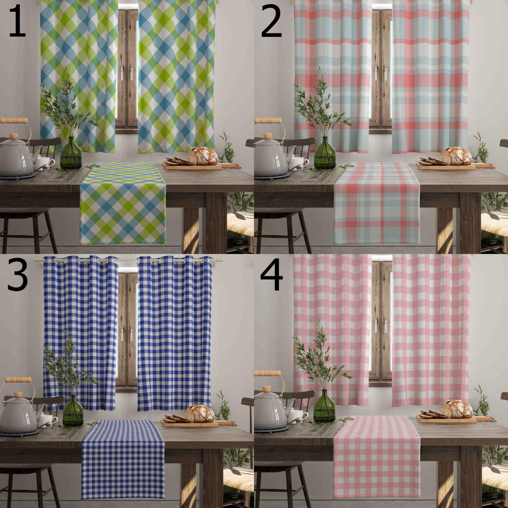Blue Buffalo Plaid Kitchen Curtains, Kitchen Buffalo Check Curtains, Farmhouse Curtains Panel, Checked Kitchen Curtains, Printed Curtain