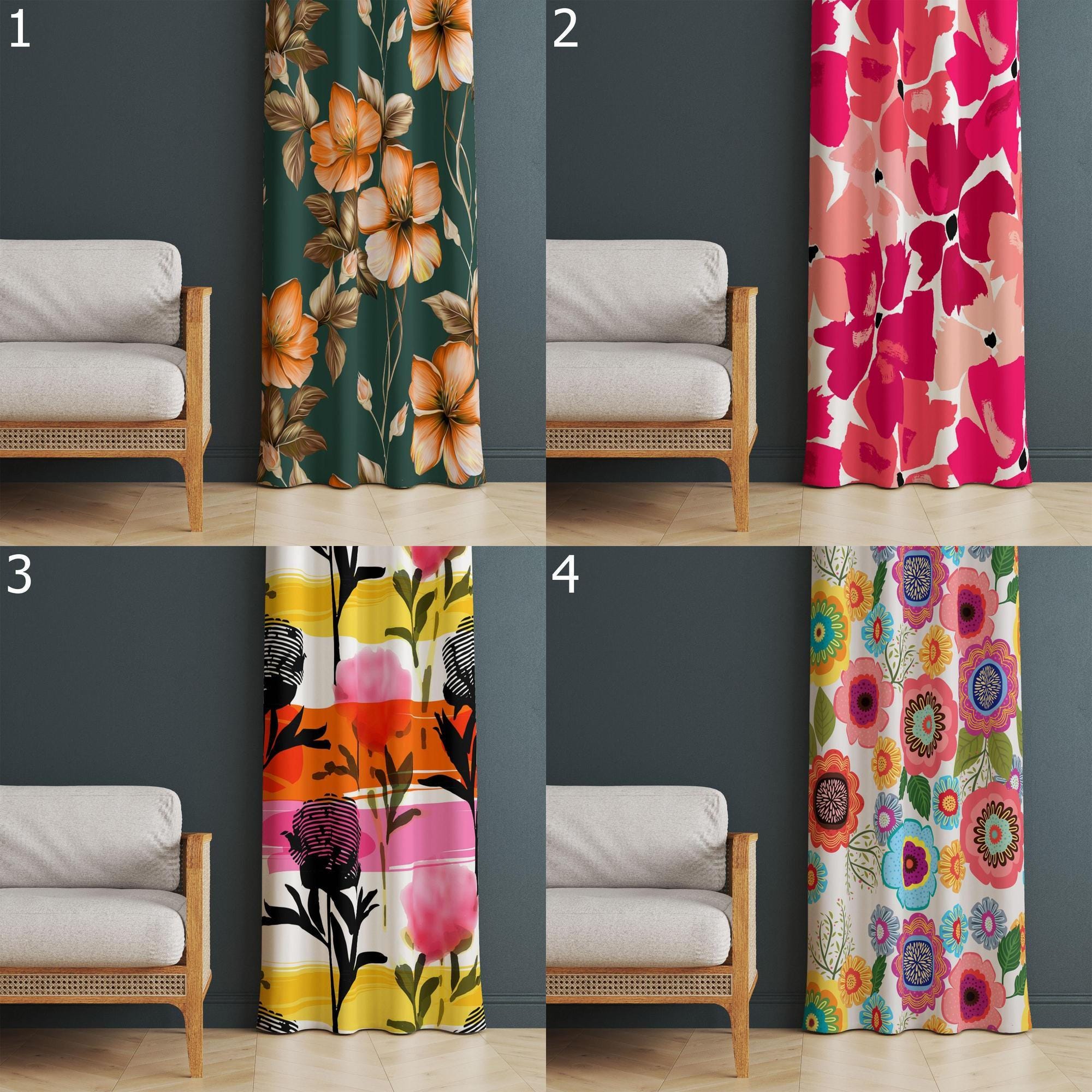Boho Floral Curtain Panels, Modern Vintage Flowers Curtain, Retro Floral Printed Panel Curtains, Vintage Retro Floral Curtain Panels