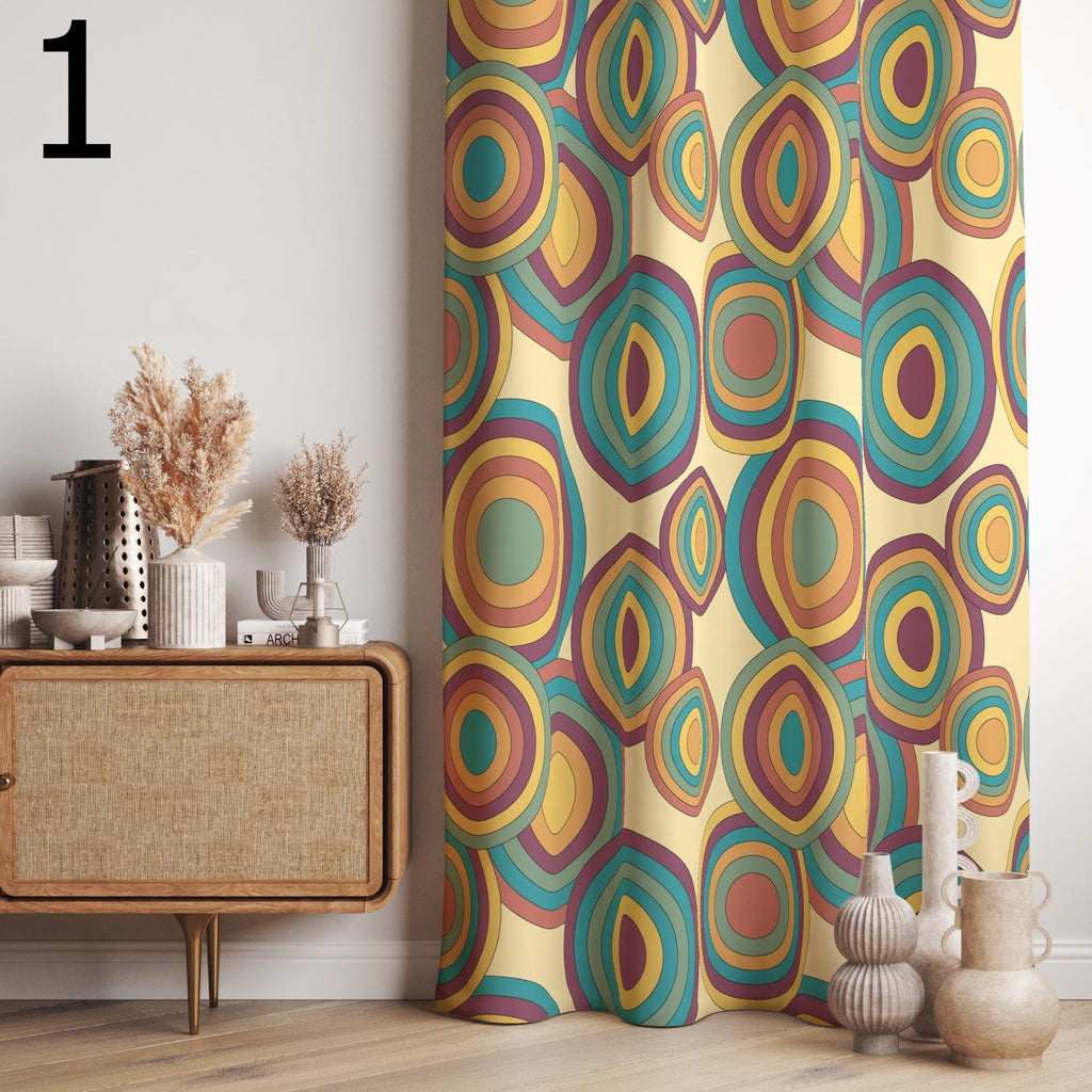 Retro Curtains, Mcm Curtain, Abstract Retro Style Living Room Curtain, Mid Century Modern Curtain Panels, Modern Curtains