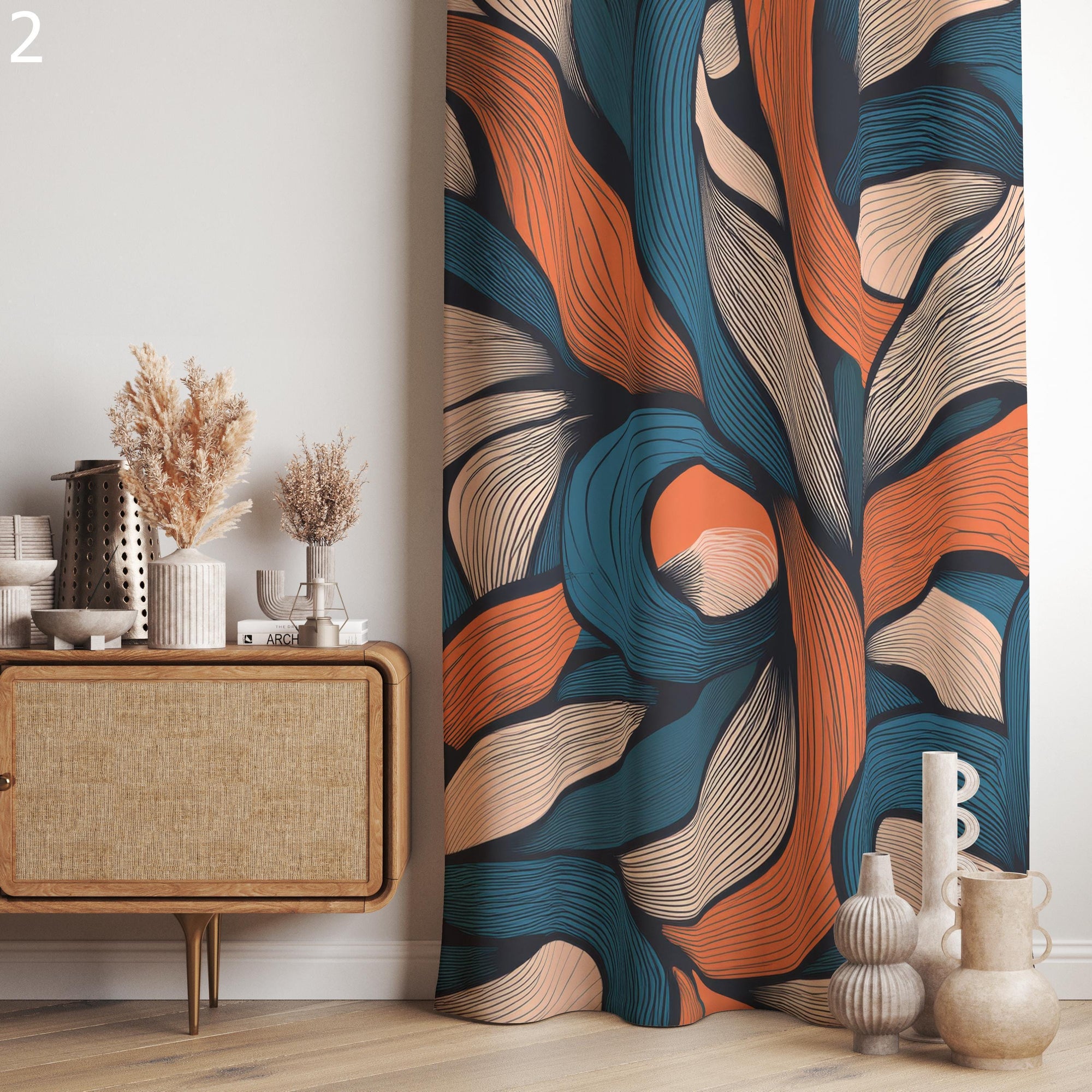 Modern Abstract Art Print Curtains, Boho Abstract Grommet Curtain, Colorful Abstract Panels, Modern Bohemian Blackout Curtain