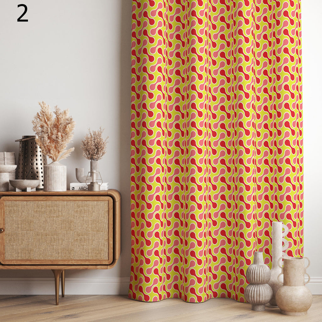 Mid Century Modern Curtain Panels, Retro Dotted Style Curtains, Mcm Abstract Retro Style Living Room Curtain, Modern Pink Red Curtains