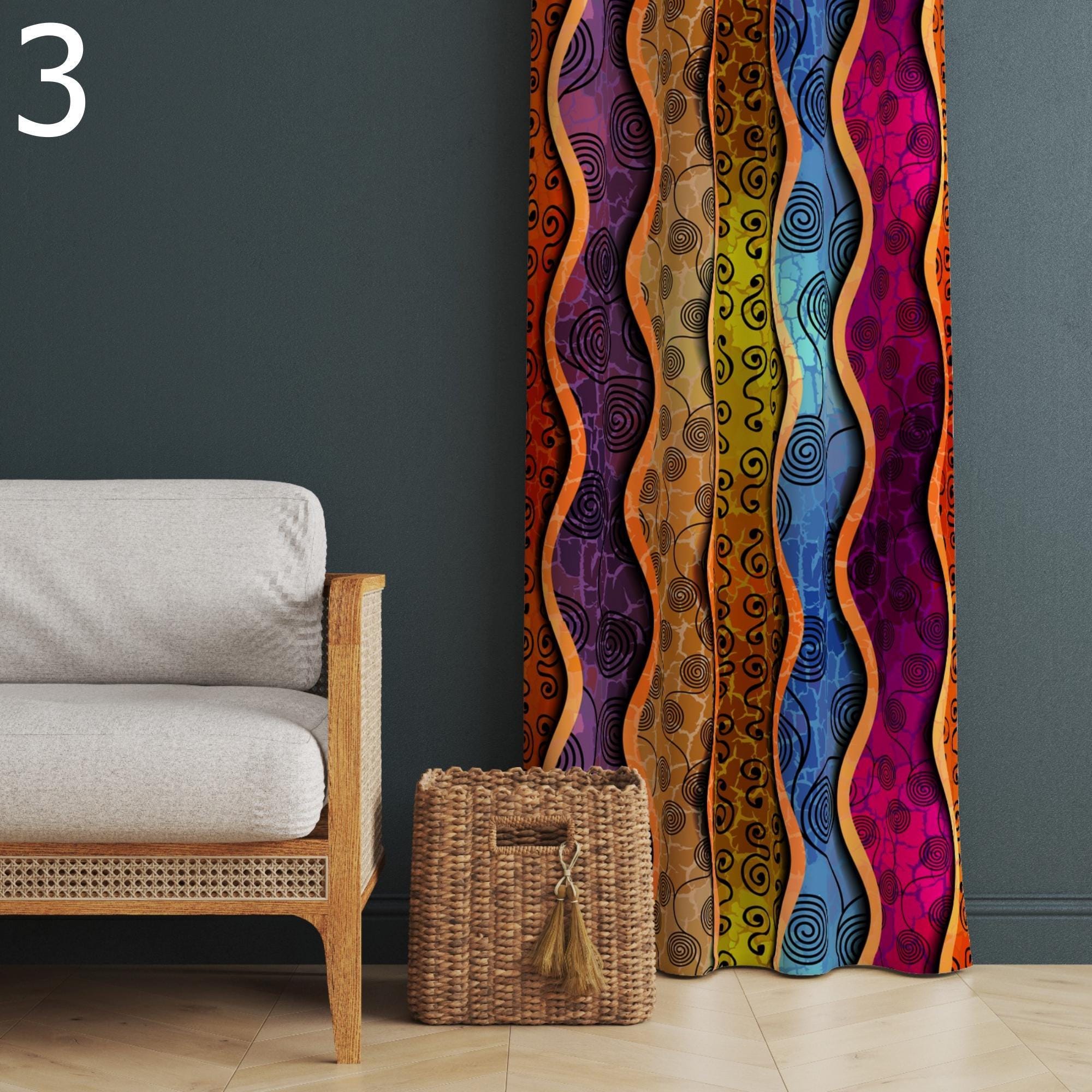 Ethnic Terracotta Window Curtains, African Print Curtain Panels, African Tribal Drapes, Colorful African Curtains, Ethnic African Curtain