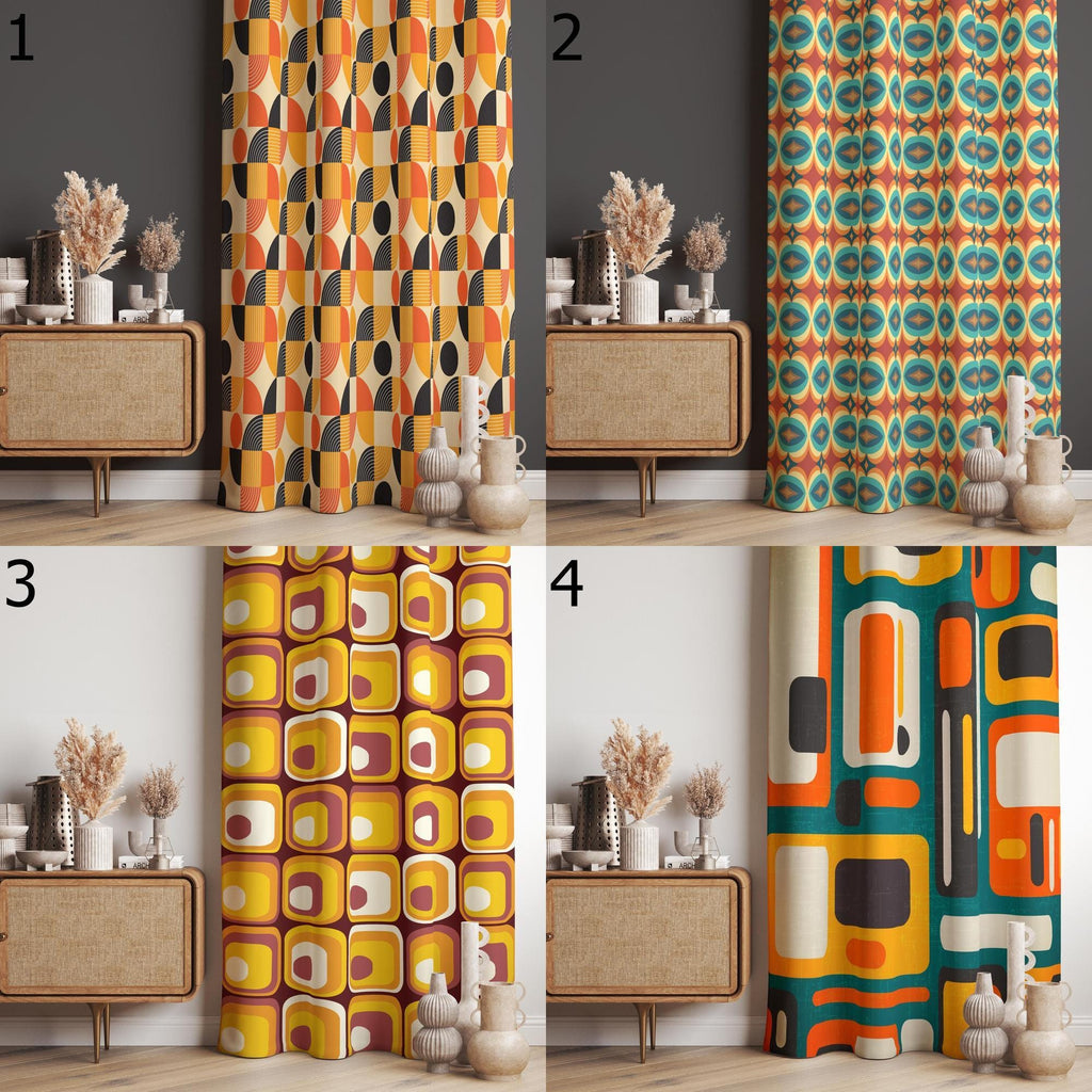 Retro Curtains, Mid Century Modern Curtain Panels, 70s Retro Window Curtain, Mcm Retro Style Living Room Curtain, 80s Curtains