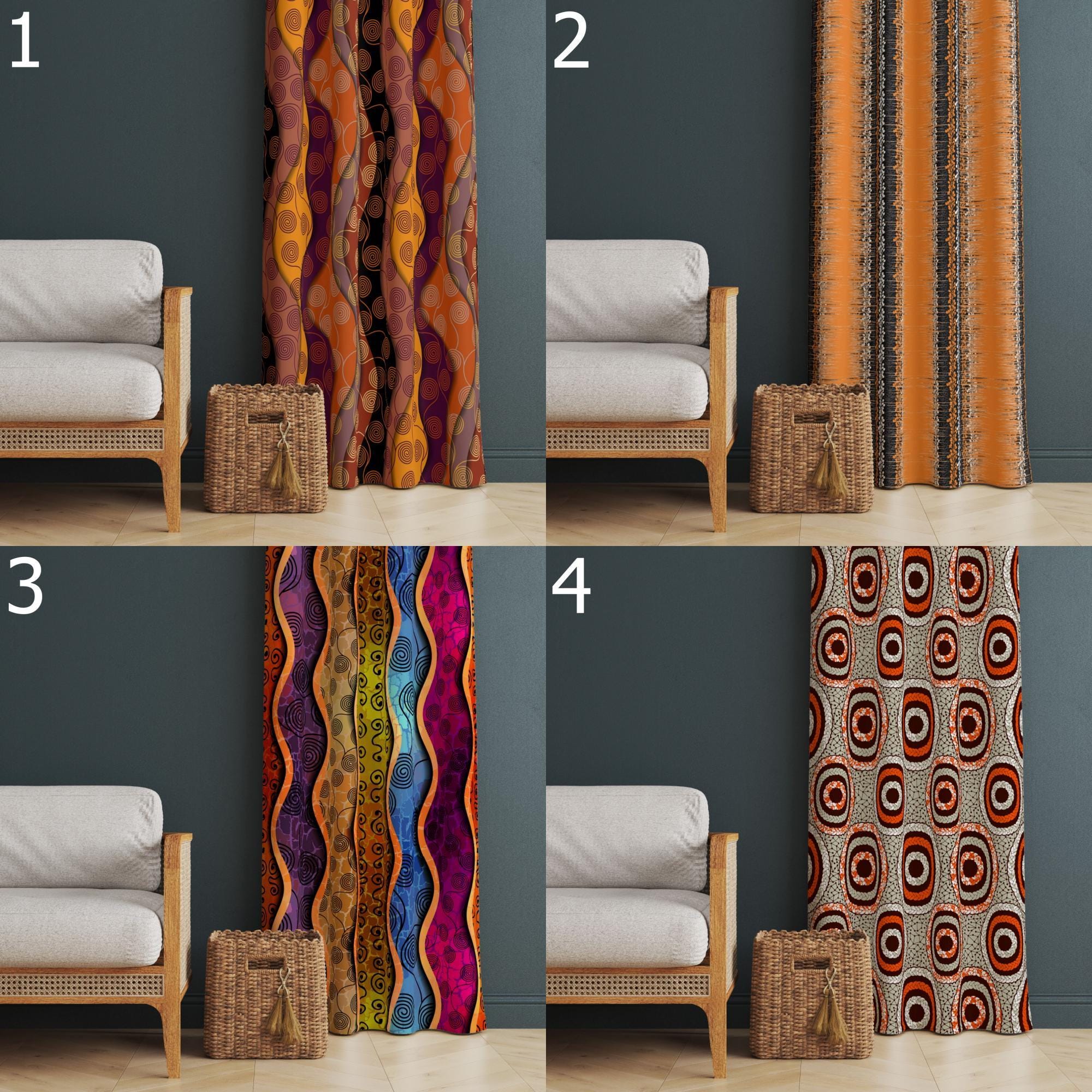 Ethnic Terracotta Window Curtains, African Print Curtain Panels, African Tribal Drapes, Colorful African Curtains, Ethnic African Curtain