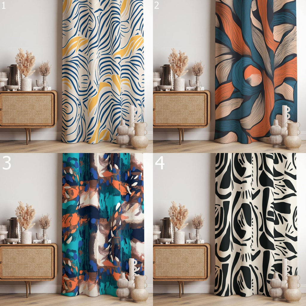 Modern Abstract Art Print Curtains, Boho Abstract Grommet Curtain, Colorful Abstract Panels, Modern Bohemian Blackout Curtain
