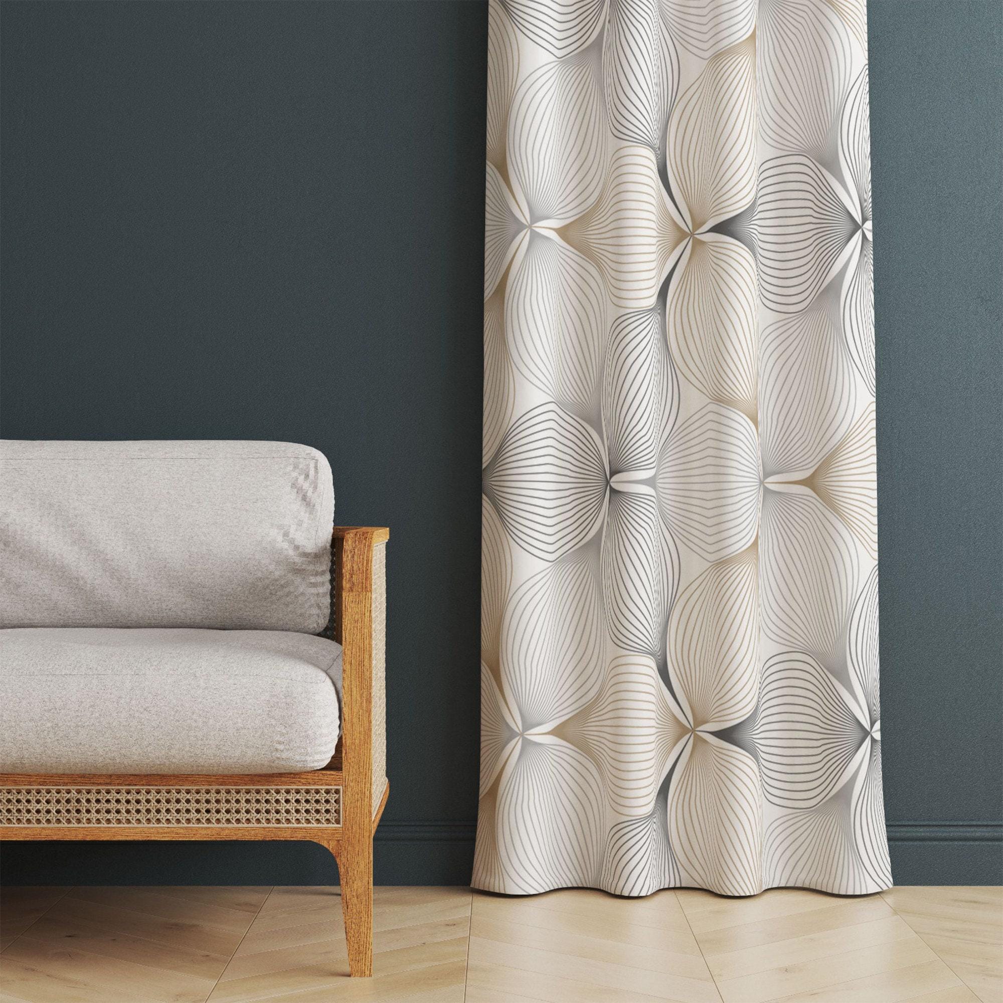 Retro Boho Curtains, Mid-Century Style Curtain, Retro Window Drapes, Retro Abstract Art Curtain Panel, Geometric Abstract Printed Curtain