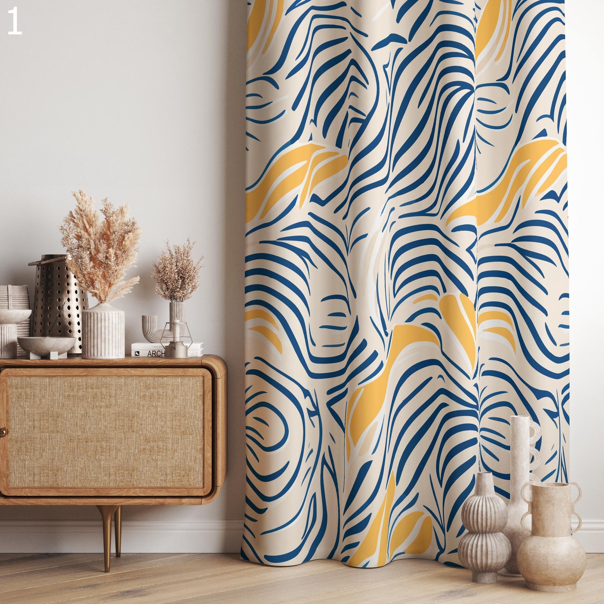 Modern Abstract Art Print Curtains, Boho Abstract Grommet Curtain, Colorful Abstract Panels, Modern Bohemian Blackout Curtain