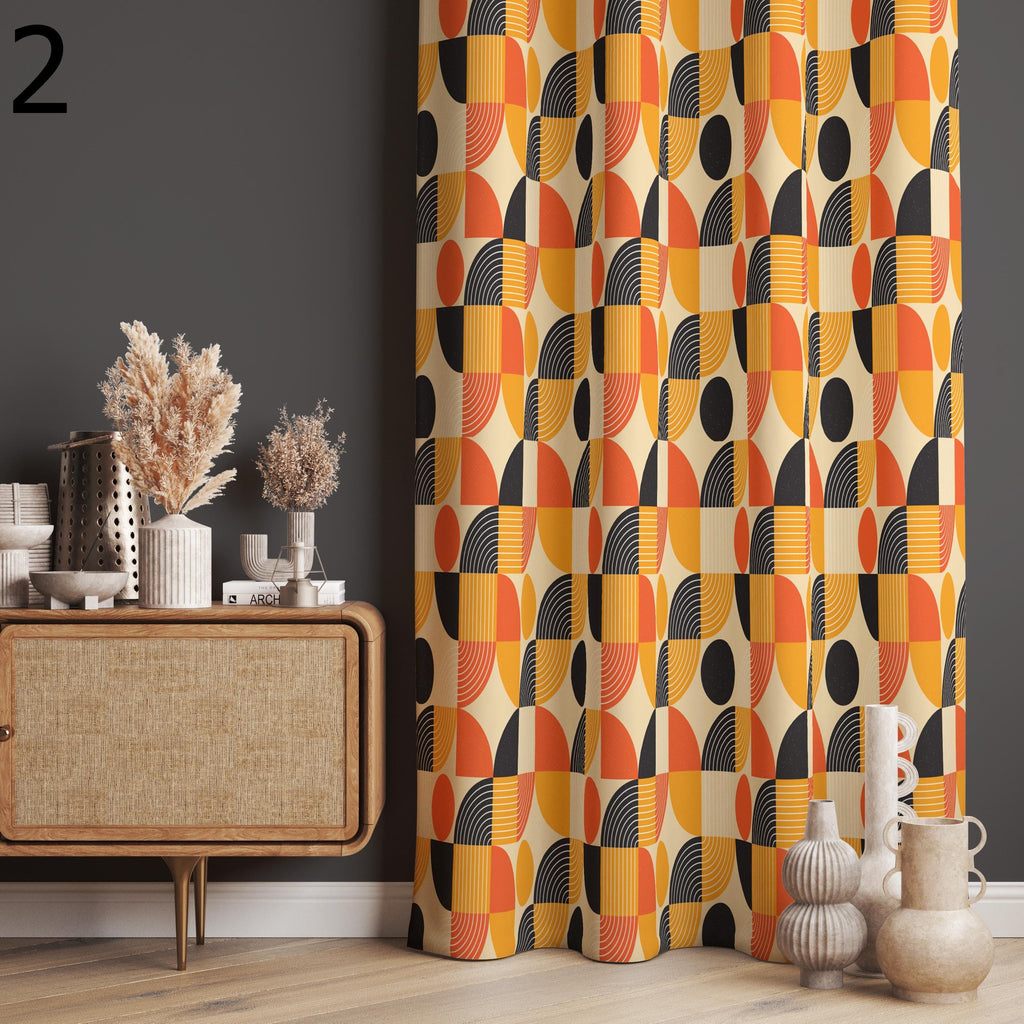 Retro Curtains, Mid Century Style Curtain, 70s Retro Window Curtains, Geometric Retro Abstract Curtains, Mcm Abstract Printed Curtain