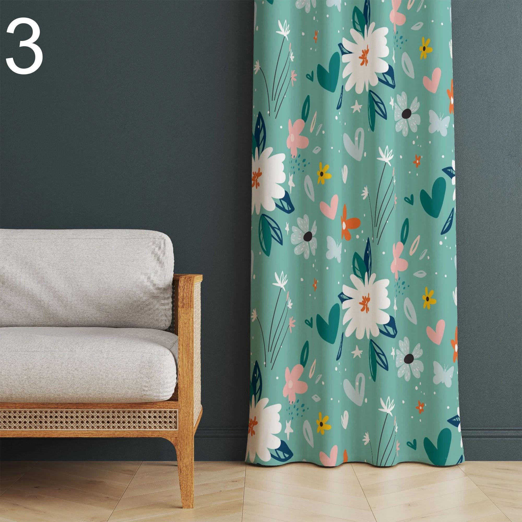 Floral Curtains, Colorful Dandelion Flowers Curtains, Redro Floral Printed Curtain Panels, Floral Retro Style Curtains