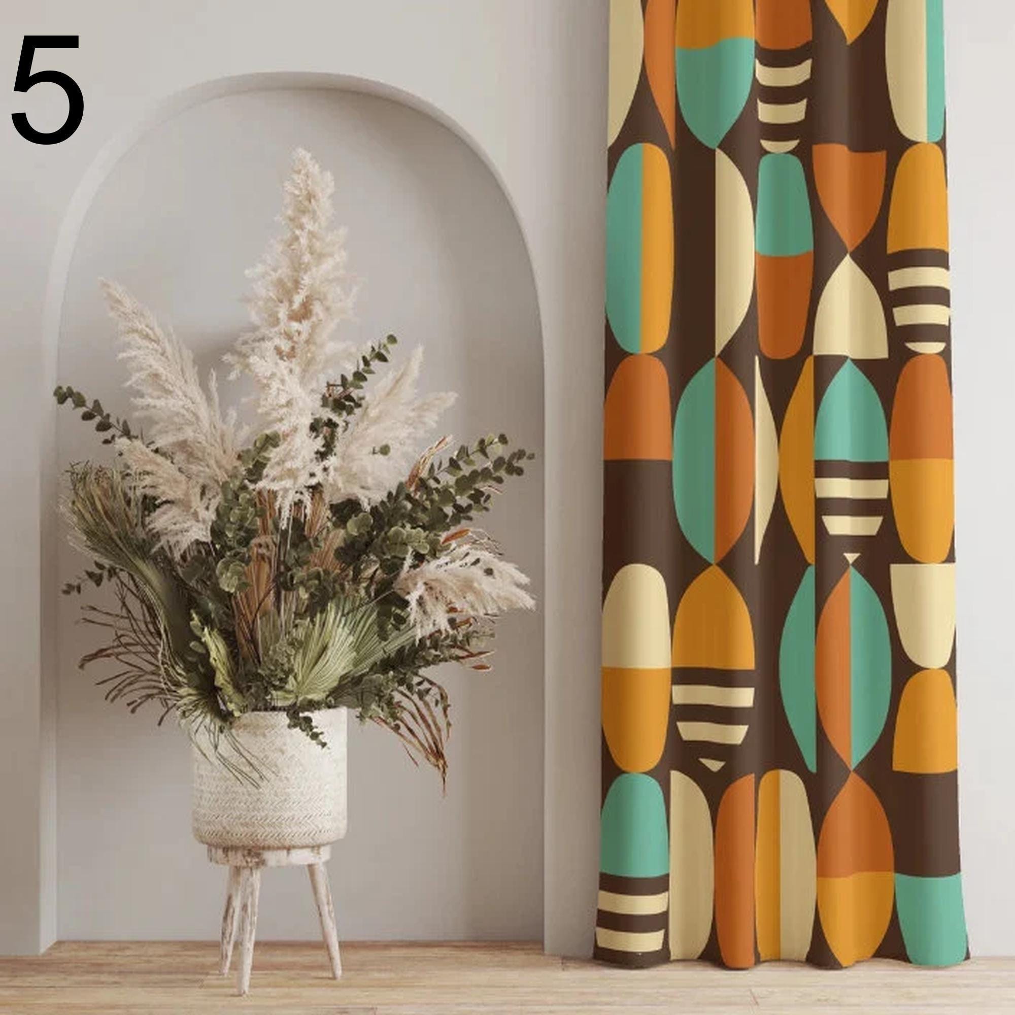 Mid Century Modern Curtain Panels, 70s Retro Boho Curtains, Retro WindowDrapes, Abstract Retro Style Living Room Curtain, 80s Boho Curtains
