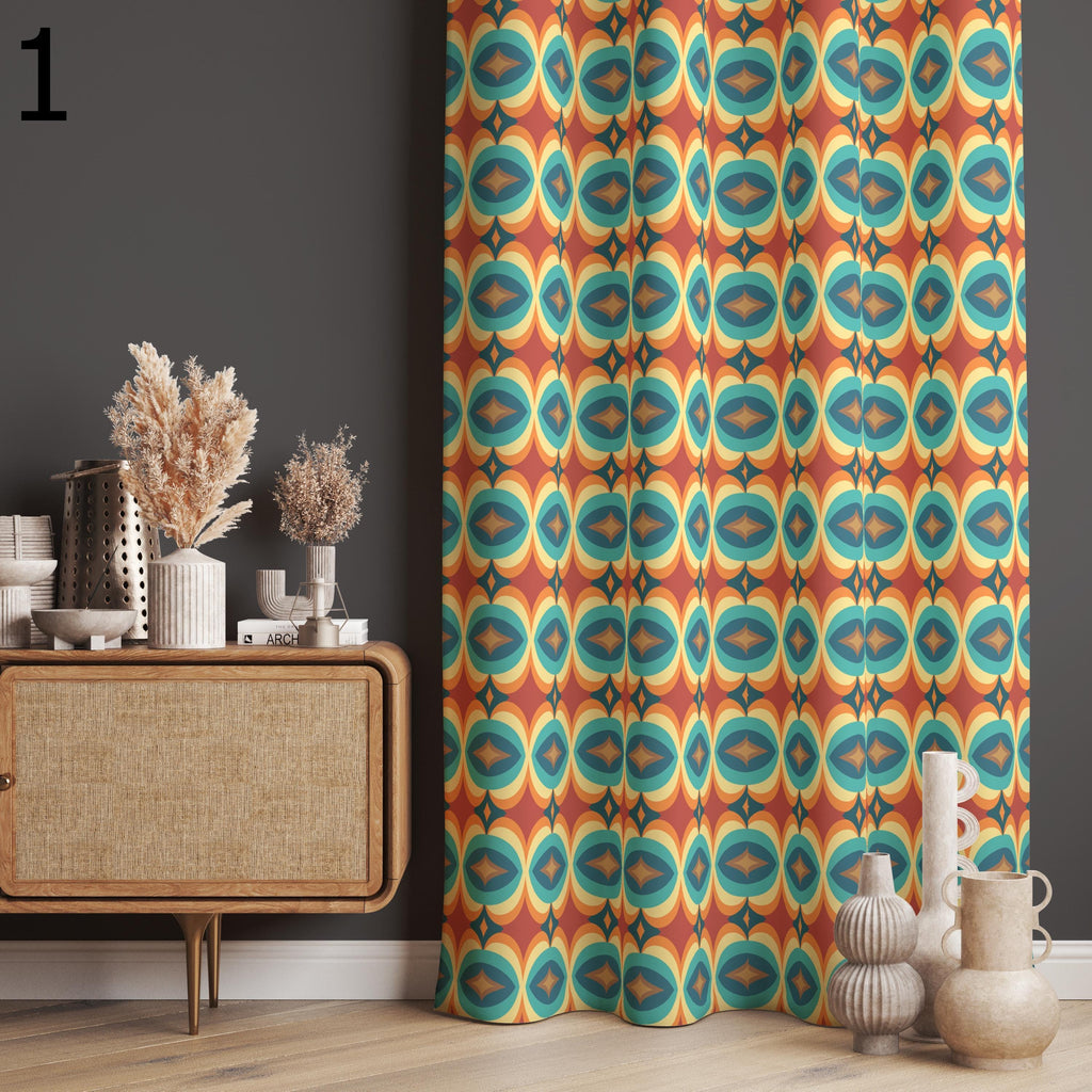 Retro Curtains, Mid Century Style Curtain, 70s Retro Window Curtains, Geometric Retro Abstract Curtains, Mcm Abstract Printed Curtain