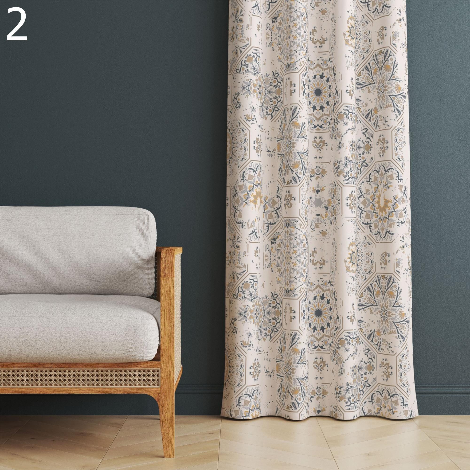 Modern Geometric Printed Curtain, Boho Abstract Curtains, Mid-Century Modern Panel Curtain, Geometric Art Panels, Minimalist Elegant Curtain
