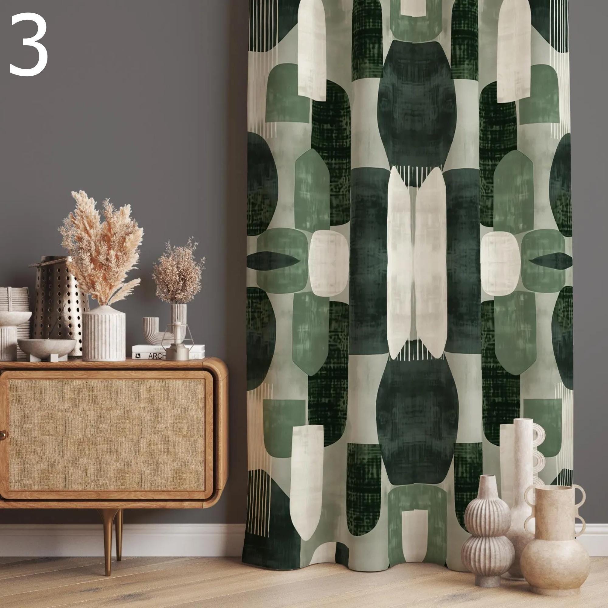 Retro Curtains, Mid Century Style Curtain, 70s Retro Window Curtains, Geometric Abstract Curtains, Mid Century Abstract Printed Curtain